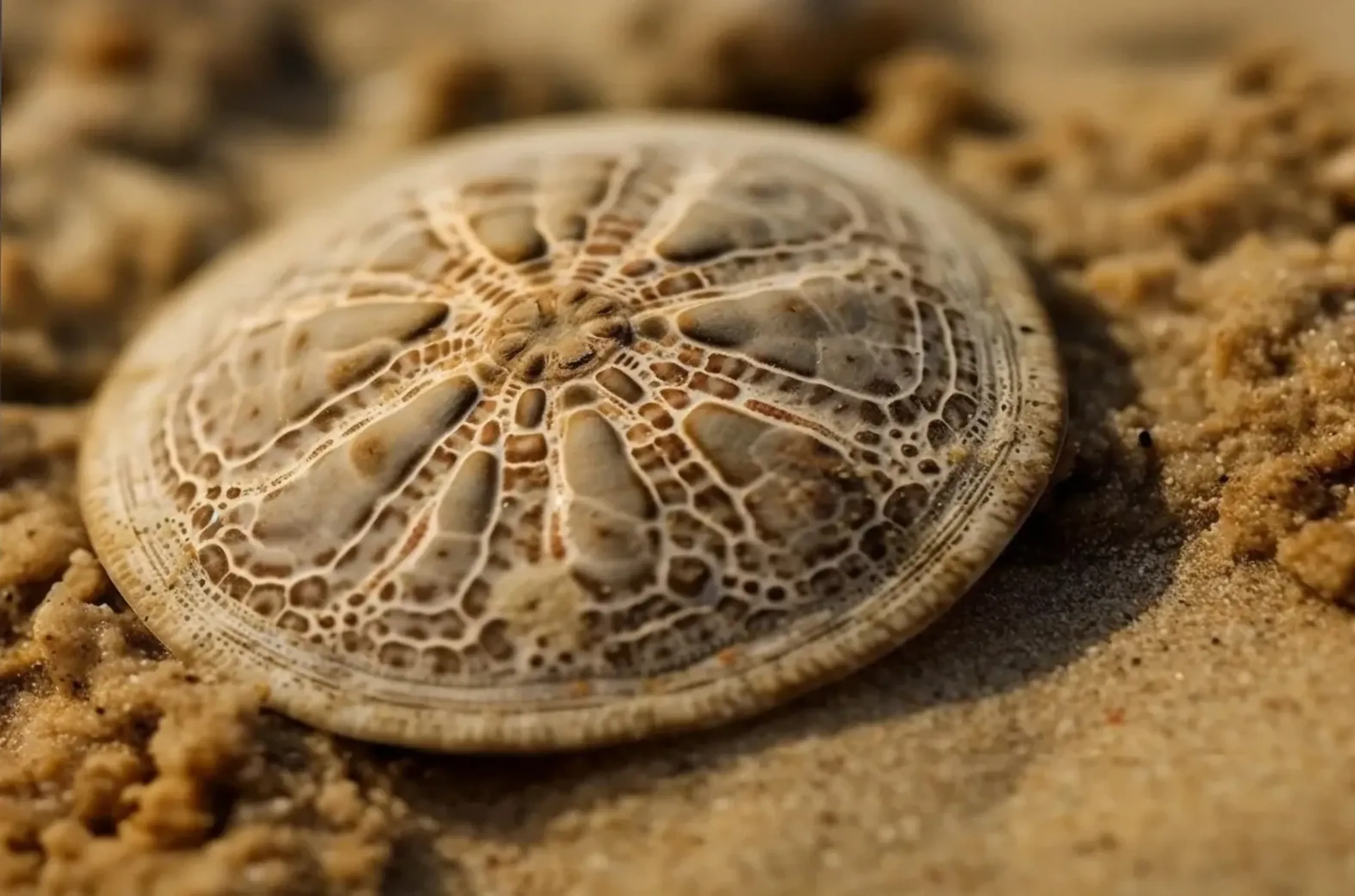Sternmuster im Sand – Motiv als Wandbild auf Holz