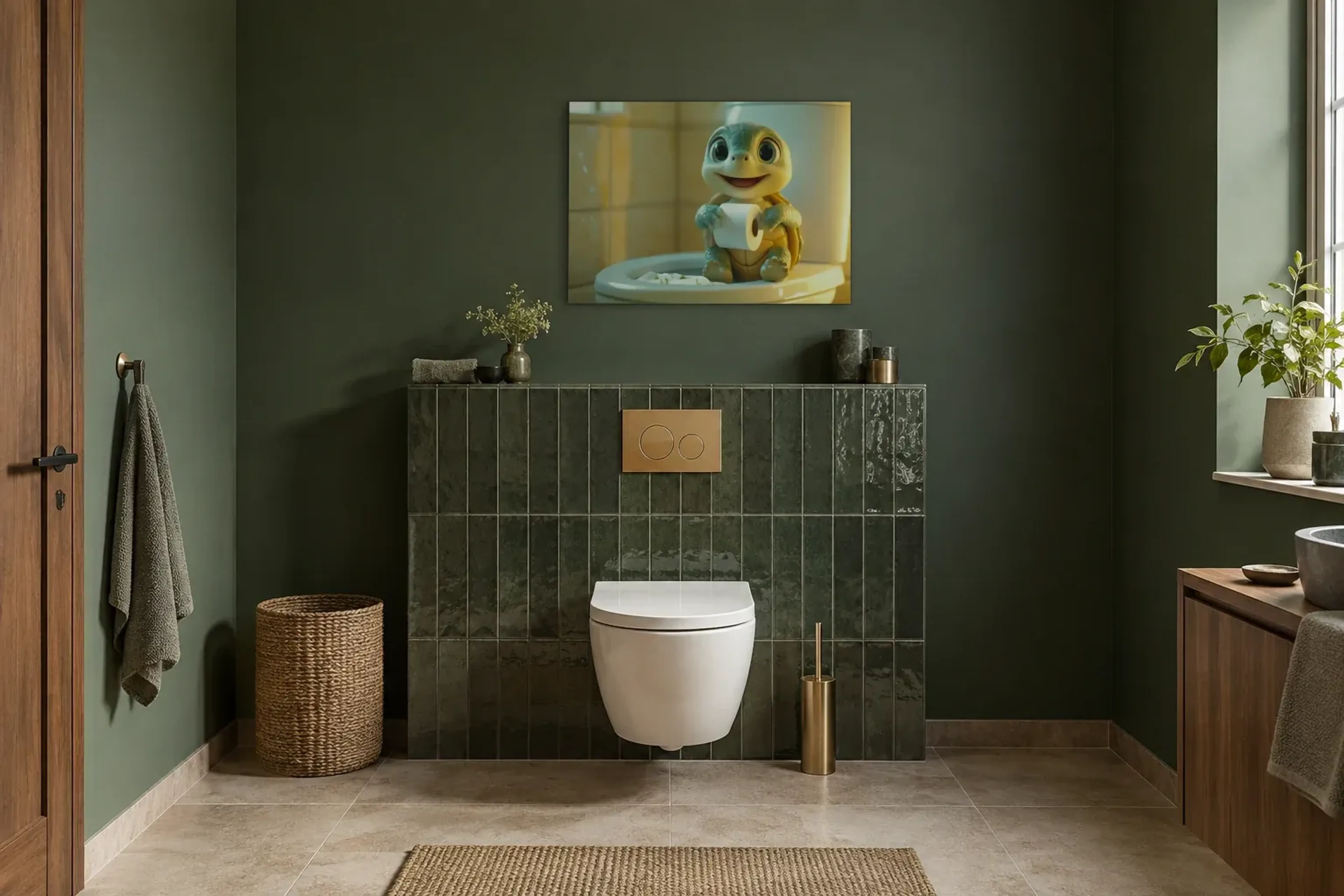 Schildkröte im Sonnenlicht als Wandbild im Gäste-WC