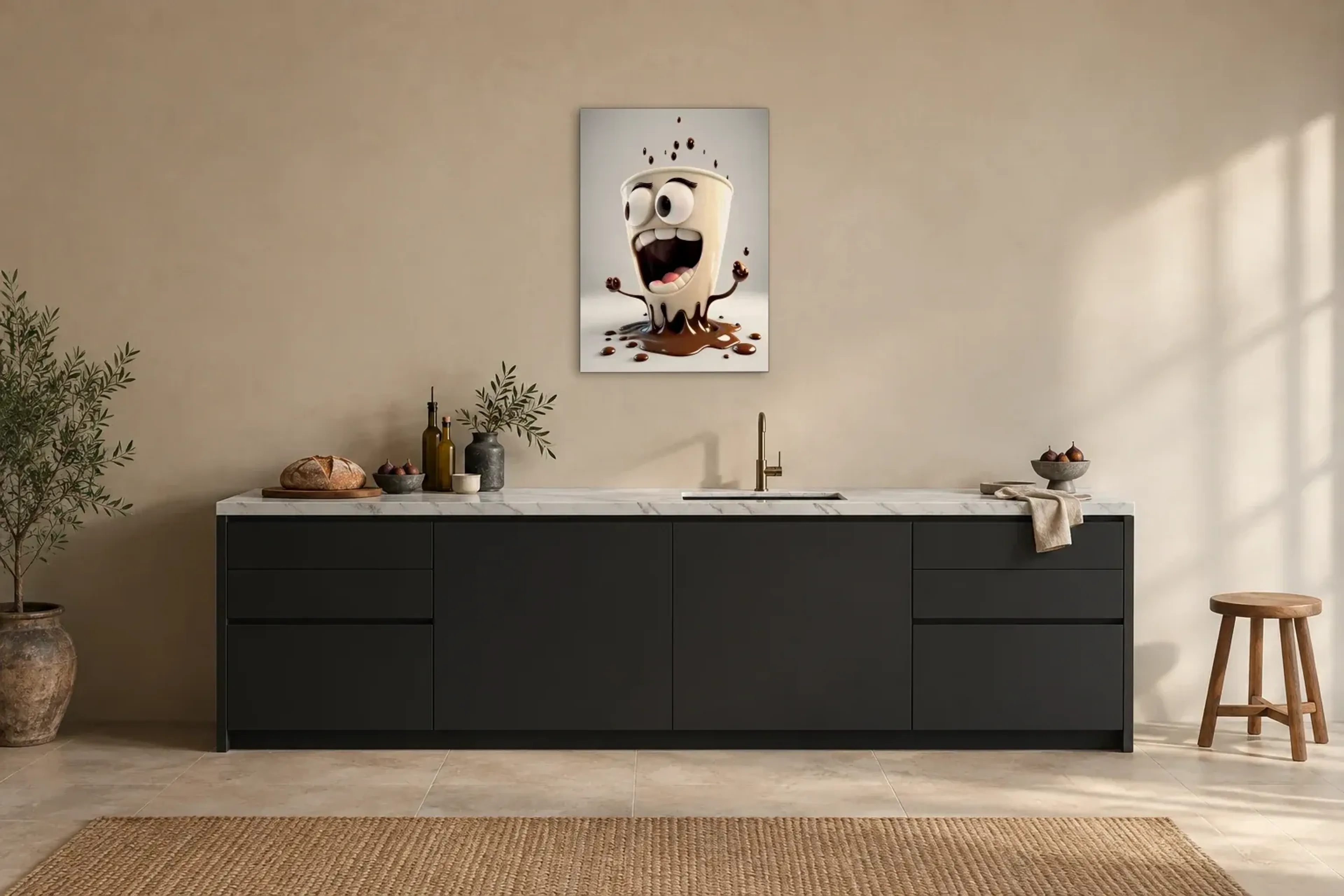 Schoko in Aufruhr als Wandbild über einer 200-cm-Arbeitsplatte