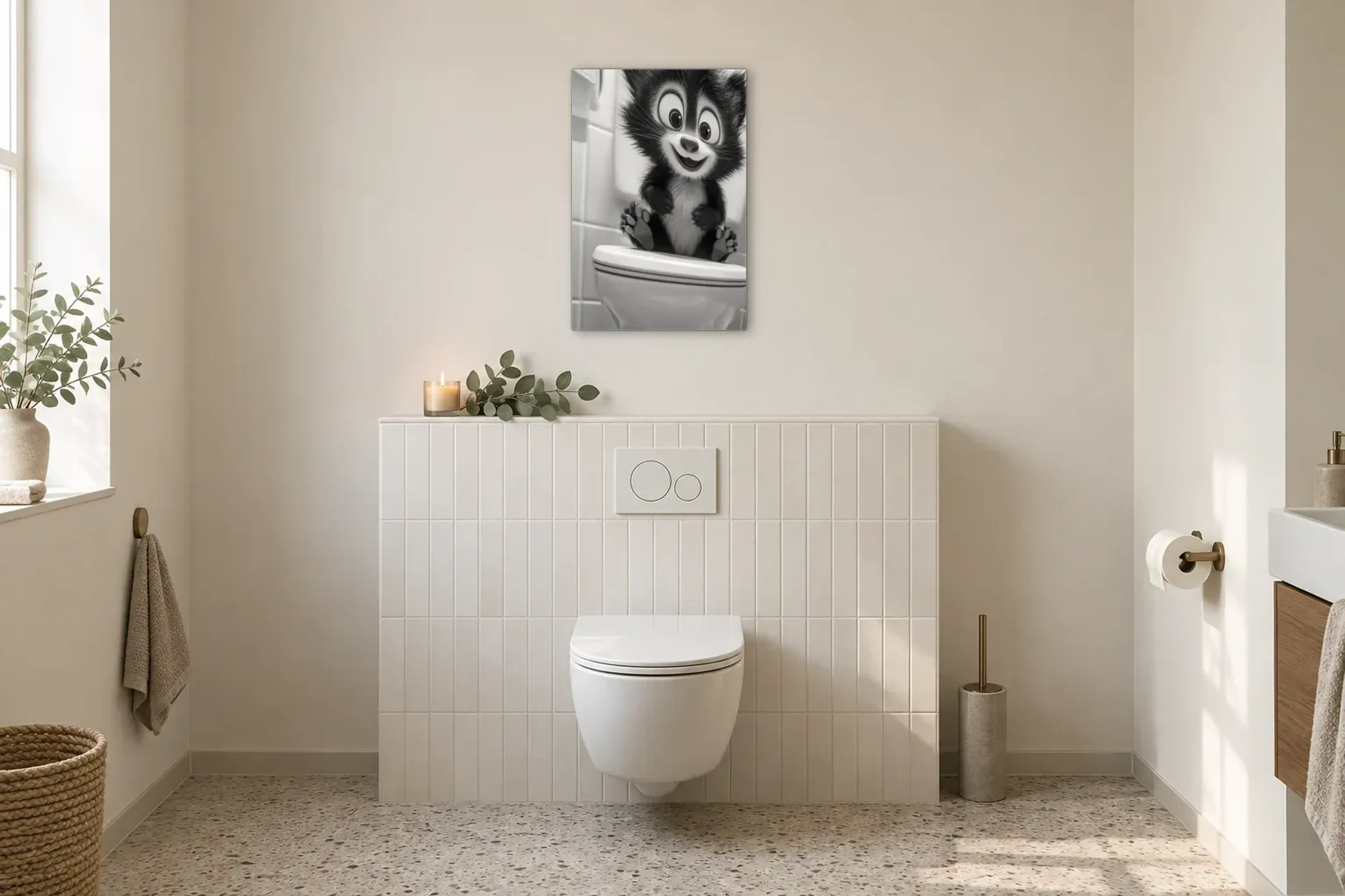 Stinktier auf Toilette als Wandbild im Gäste-WC