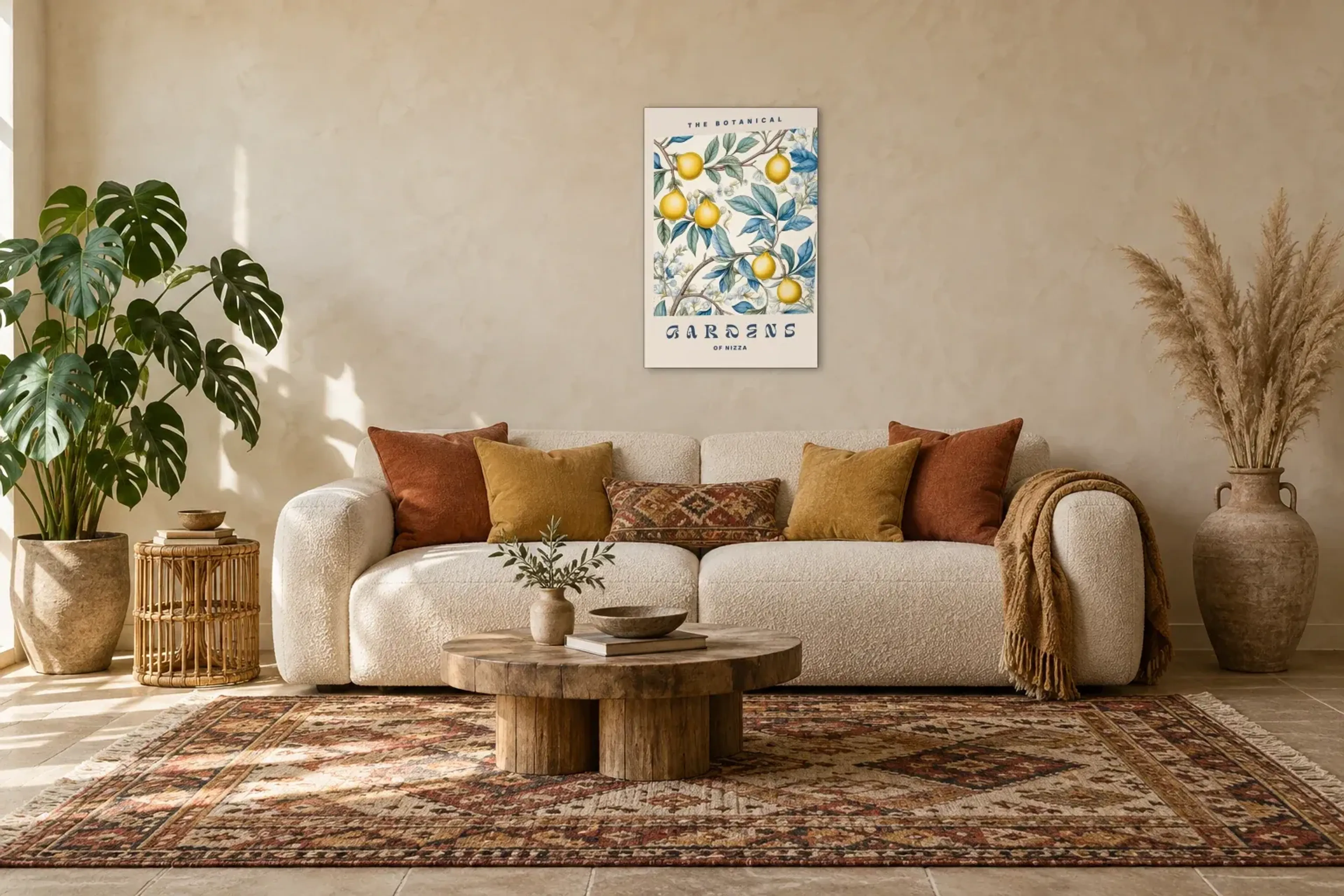 Gärten von Nizza als Wandbild über einem 220-cm-Sofa