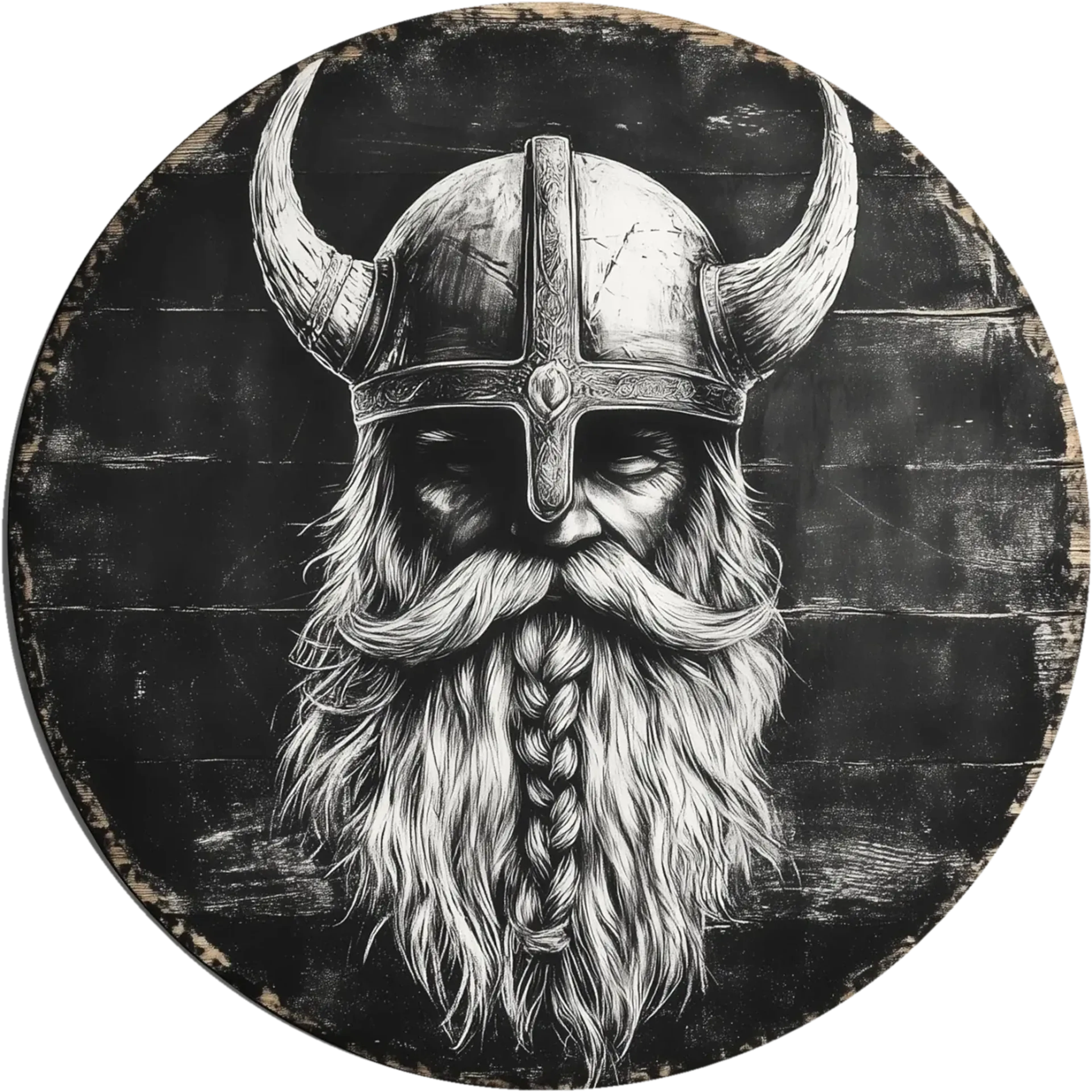Wikinger mit Hörnerhelm – Motiv als Wandbild auf Holz