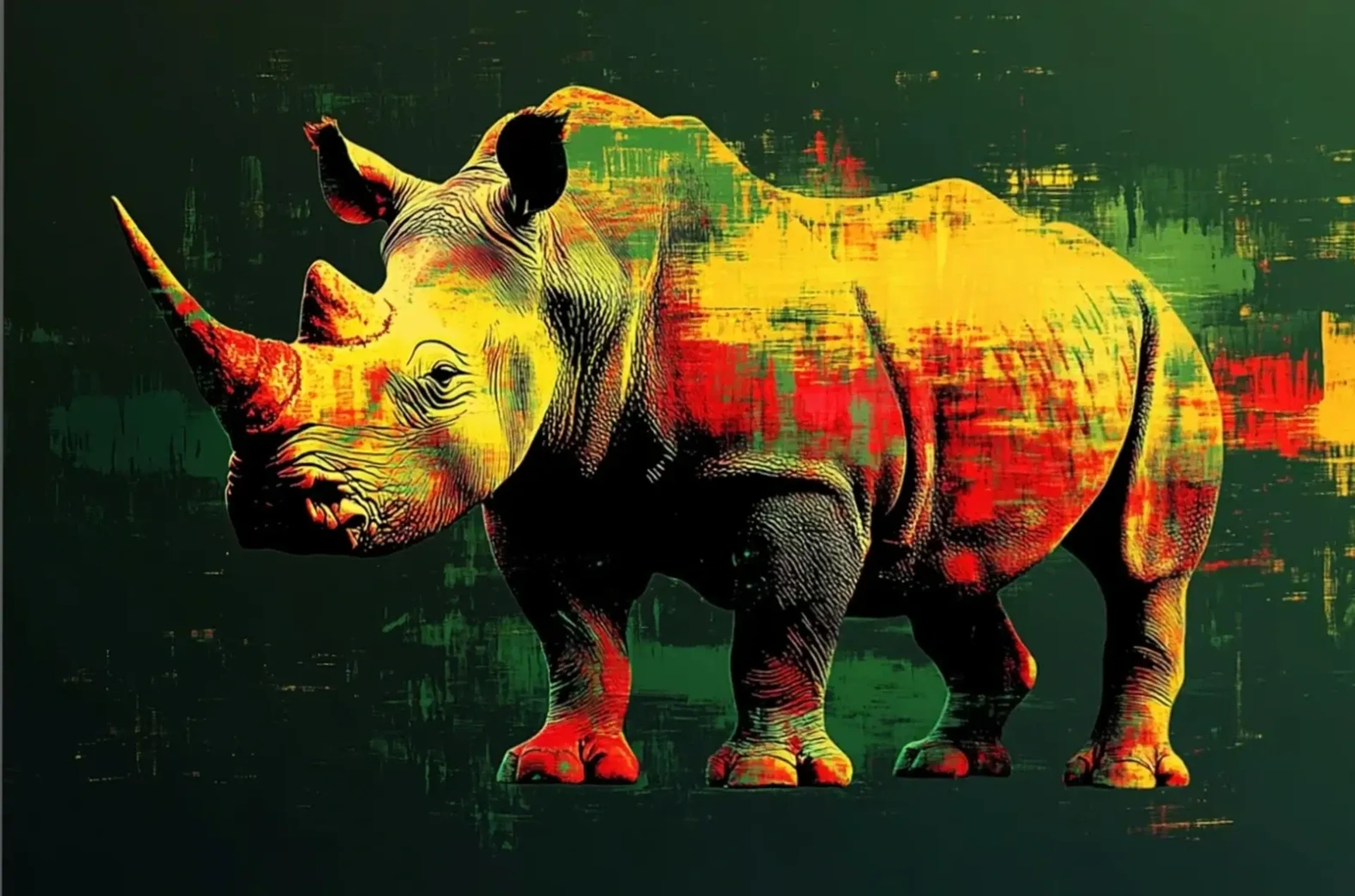 Rhinozeros – Motiv als Wandbild auf Holz