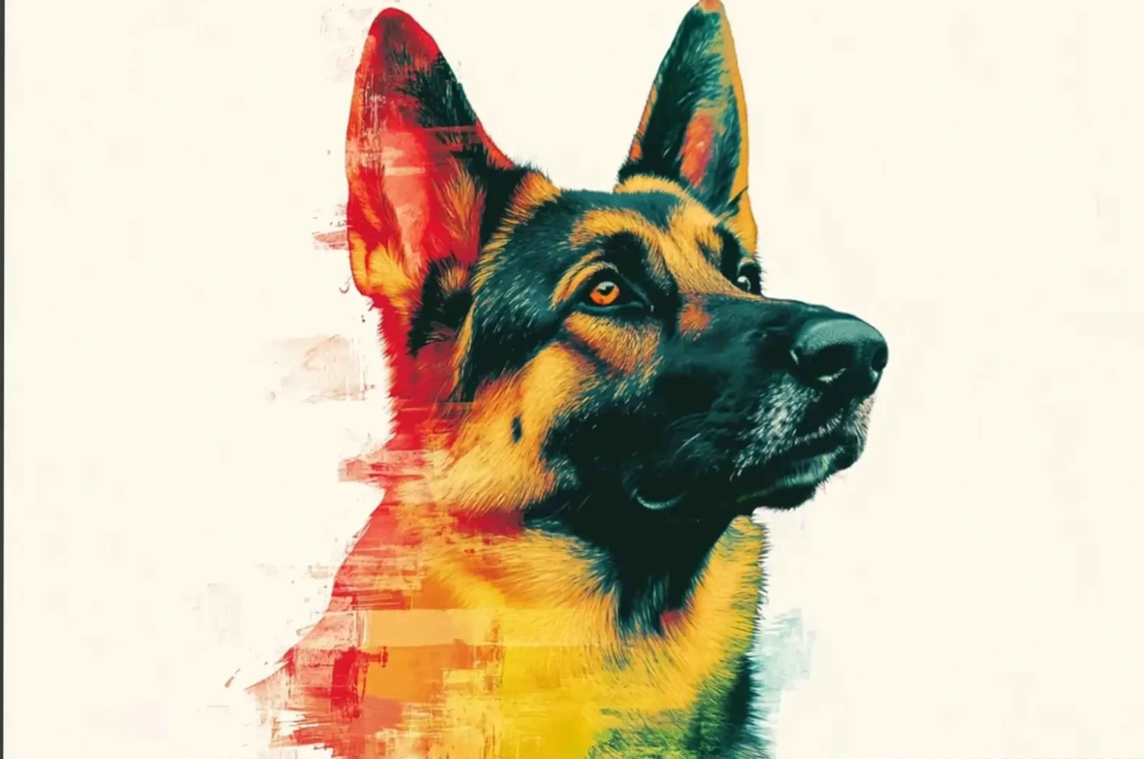 Schäferhund mit wachem Blick – Motiv als Wandbild auf Holz