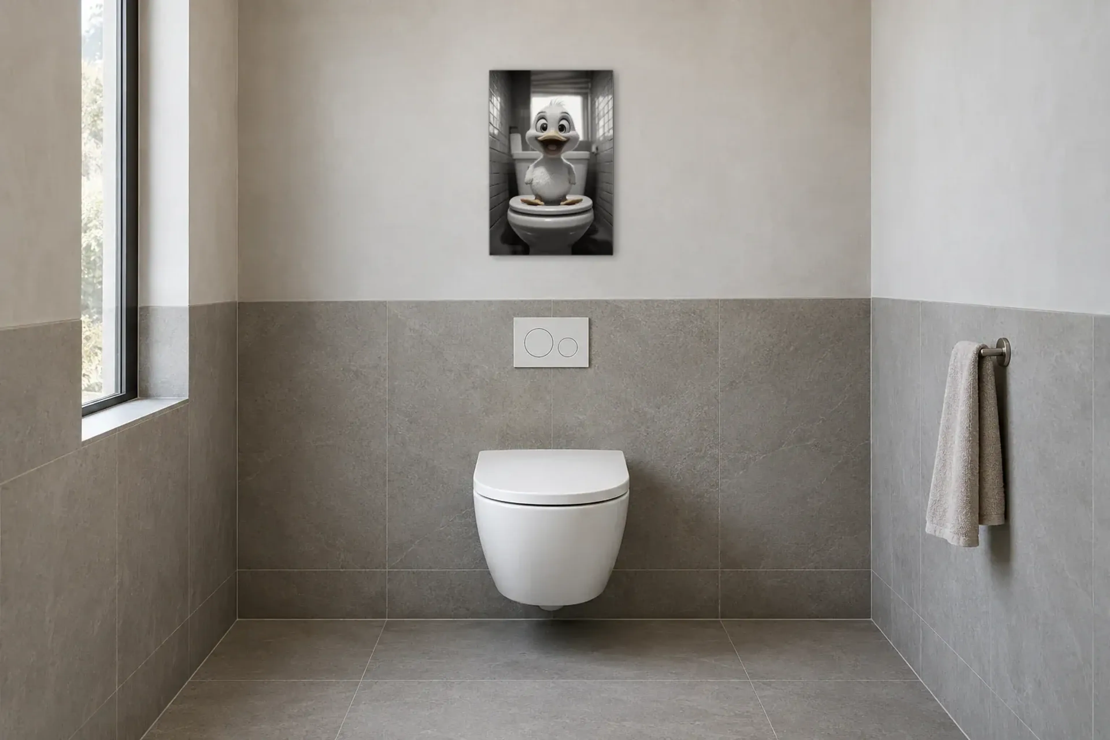 Lachende Ente als Wandbild im Gäste-WC