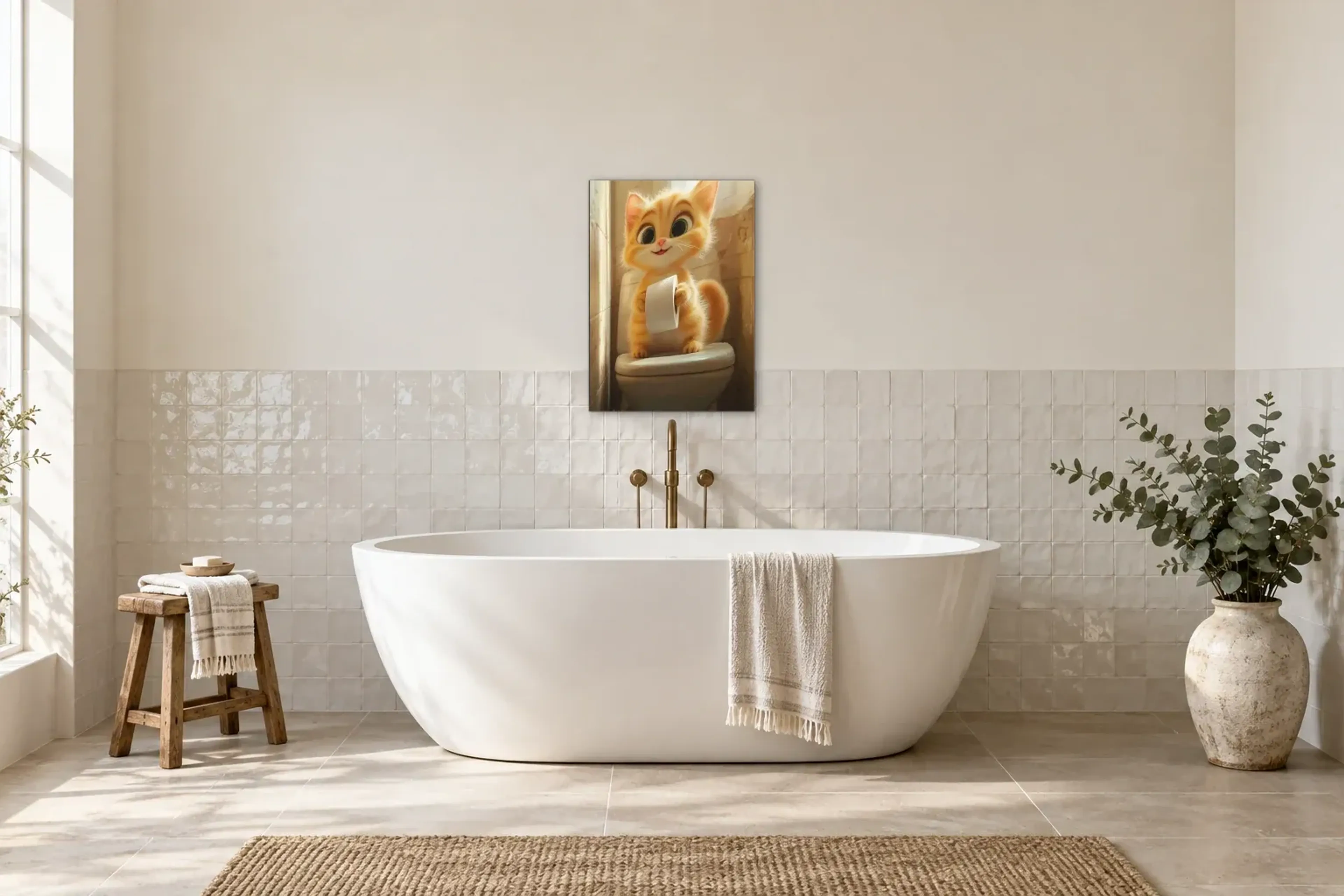 Kätzchen im Sonnenlicht als Wandbild über einer 170-cm-Badewanne
