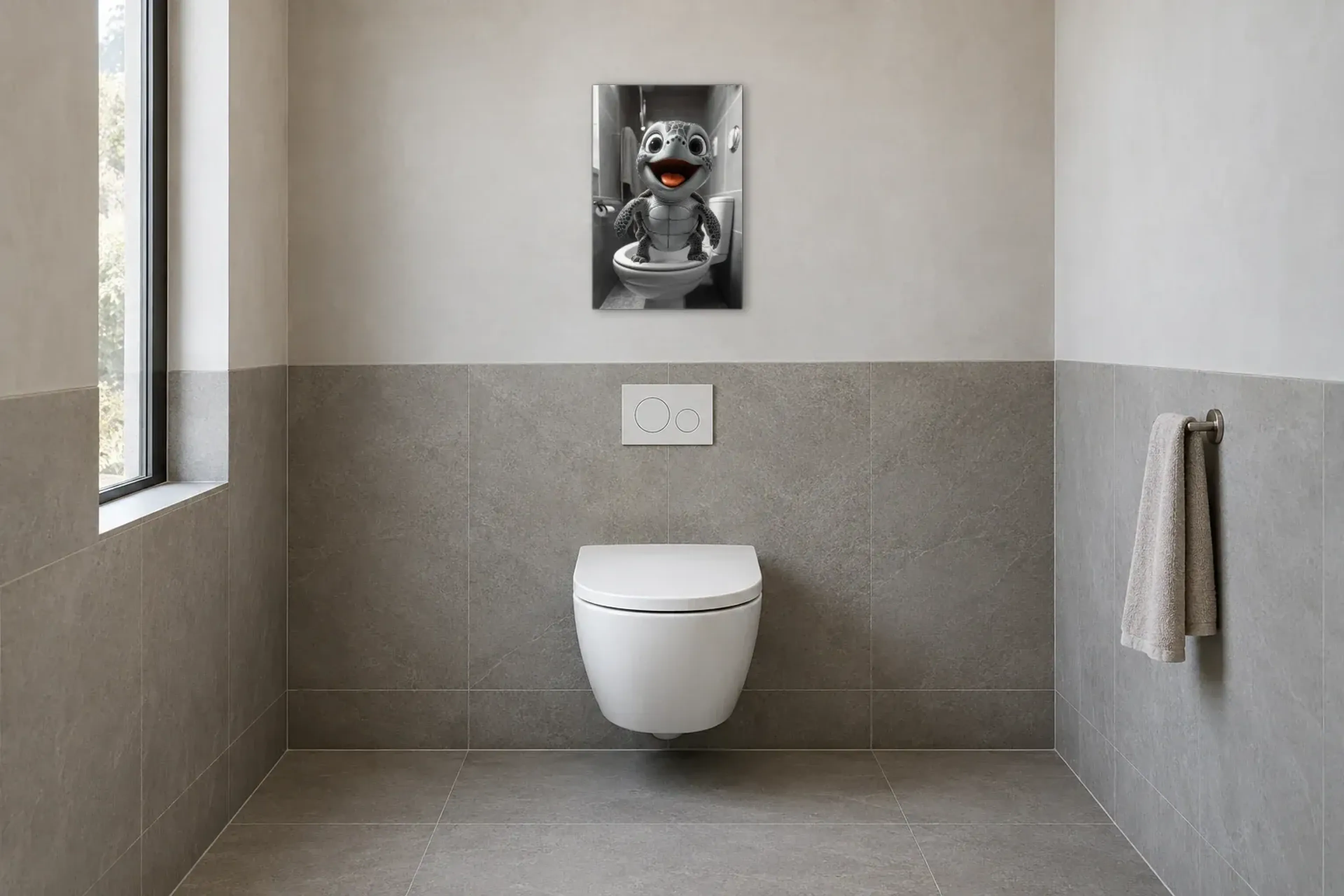 Schildkröte auf Toilette als Wandbild im Gäste-WC