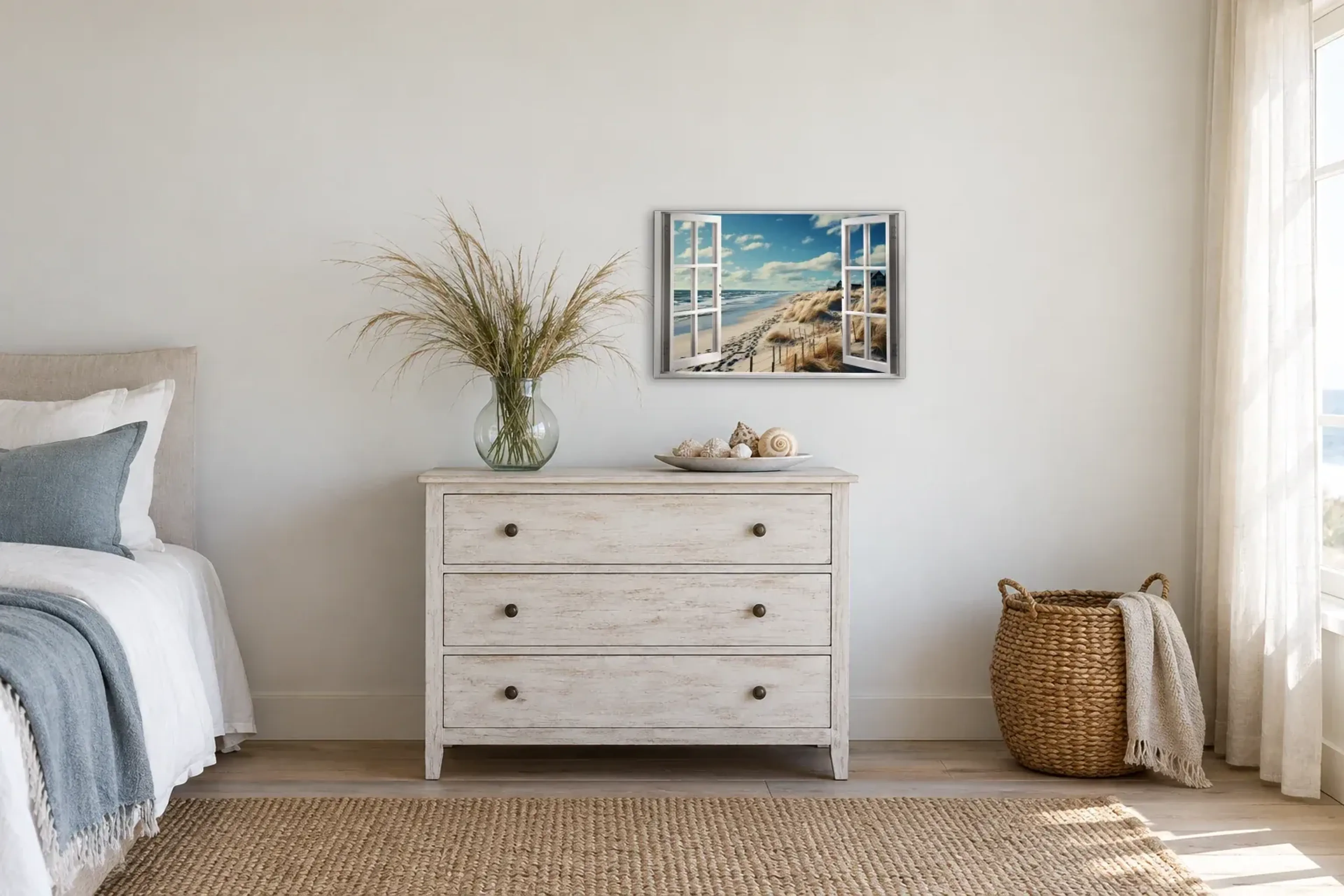 Dünen an der Nordsee als Wandbild über einer 90-cm-Kommode