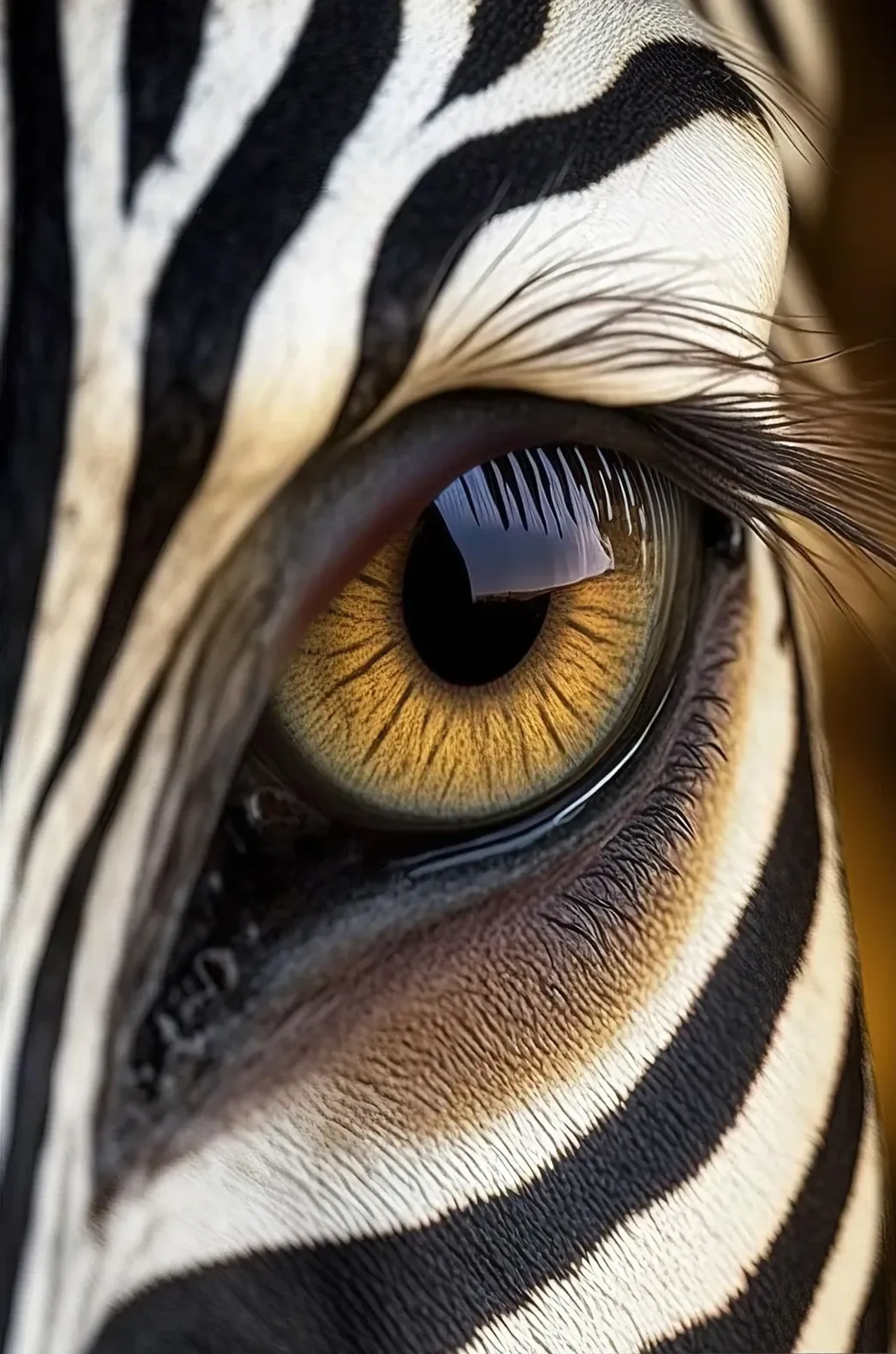 Zebraauge im Detail – Motiv als Wandbild auf Holz