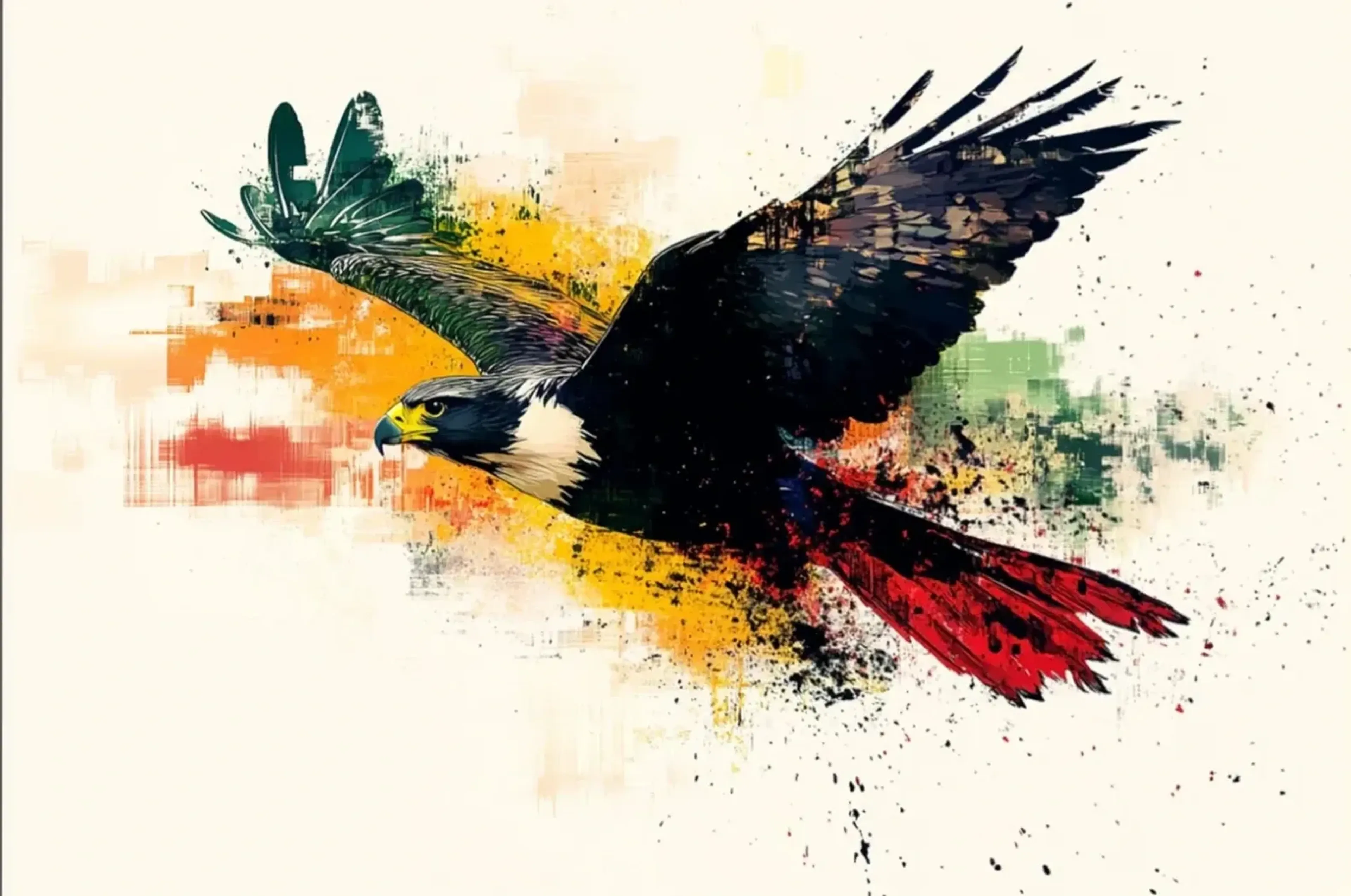 Falke im Flug – Motiv als Wandbild auf Holz