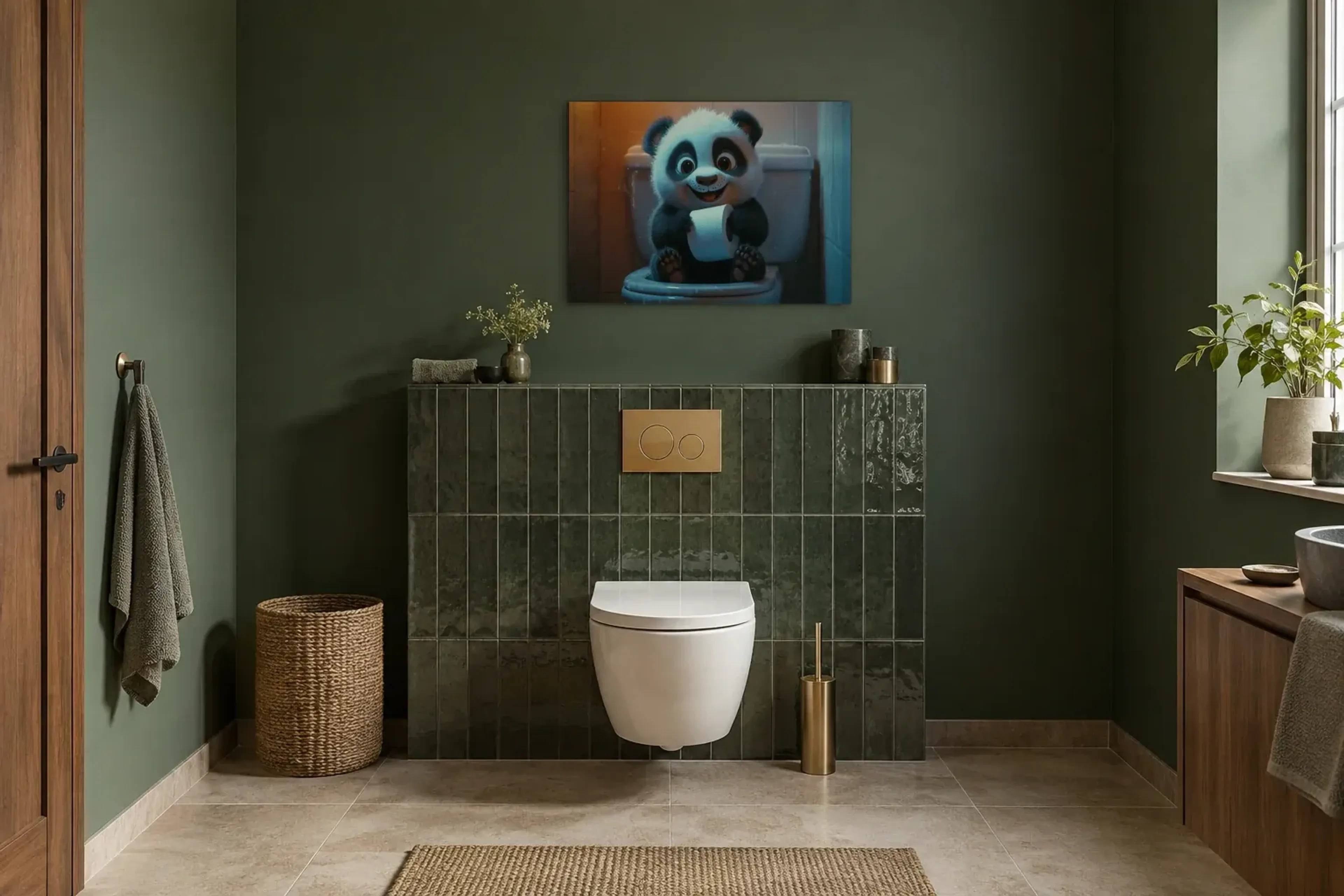 Panda im blauen Licht als Wandbild im Gäste-WC