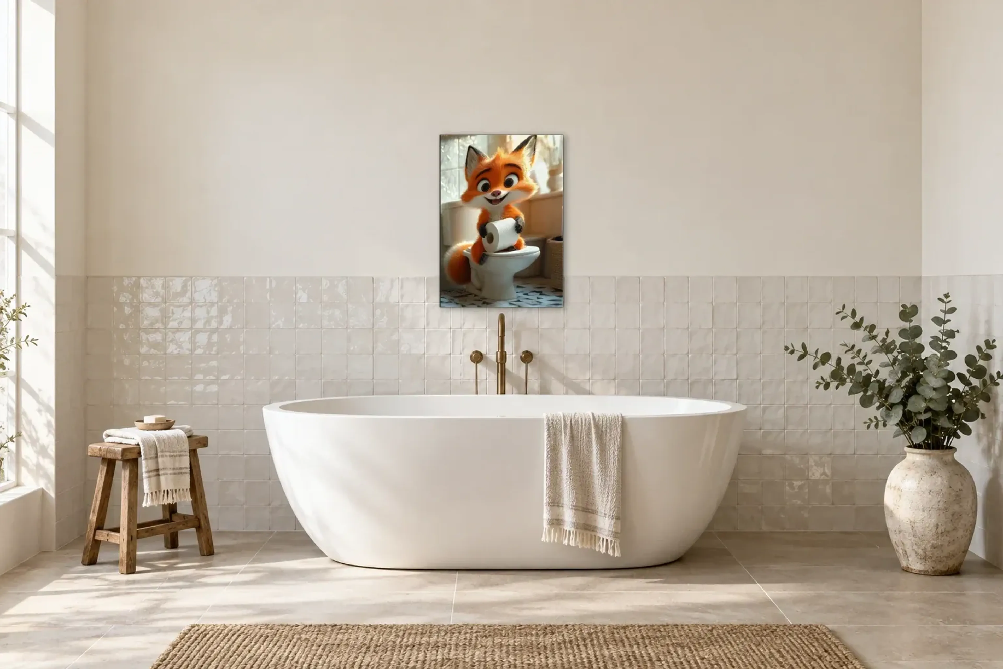 Fuchs im Sonnenbad als Wandbild über einer 170-cm-Badewanne