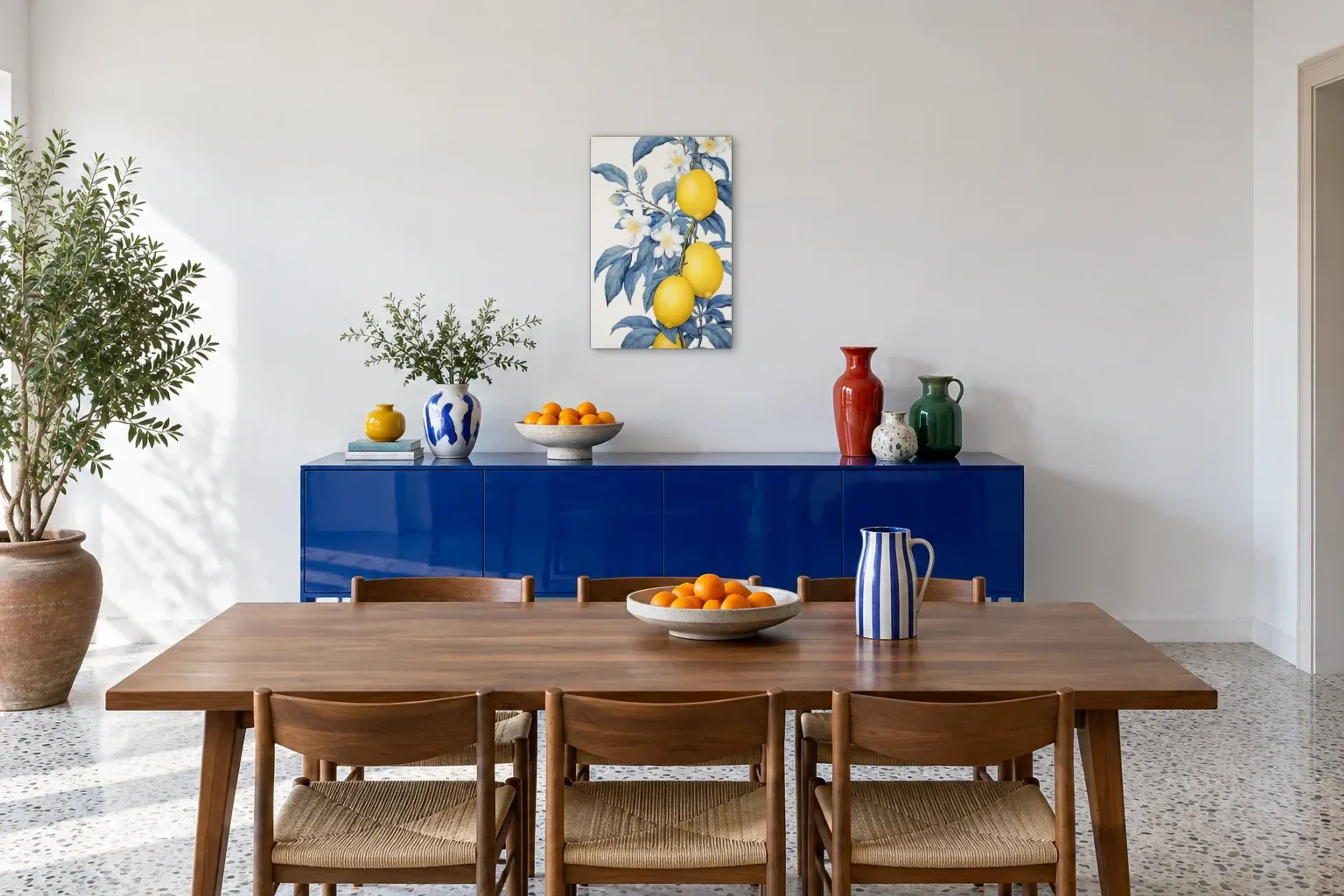 Zitronen hängend als Wandbild über einem 180-cm-Sideboard