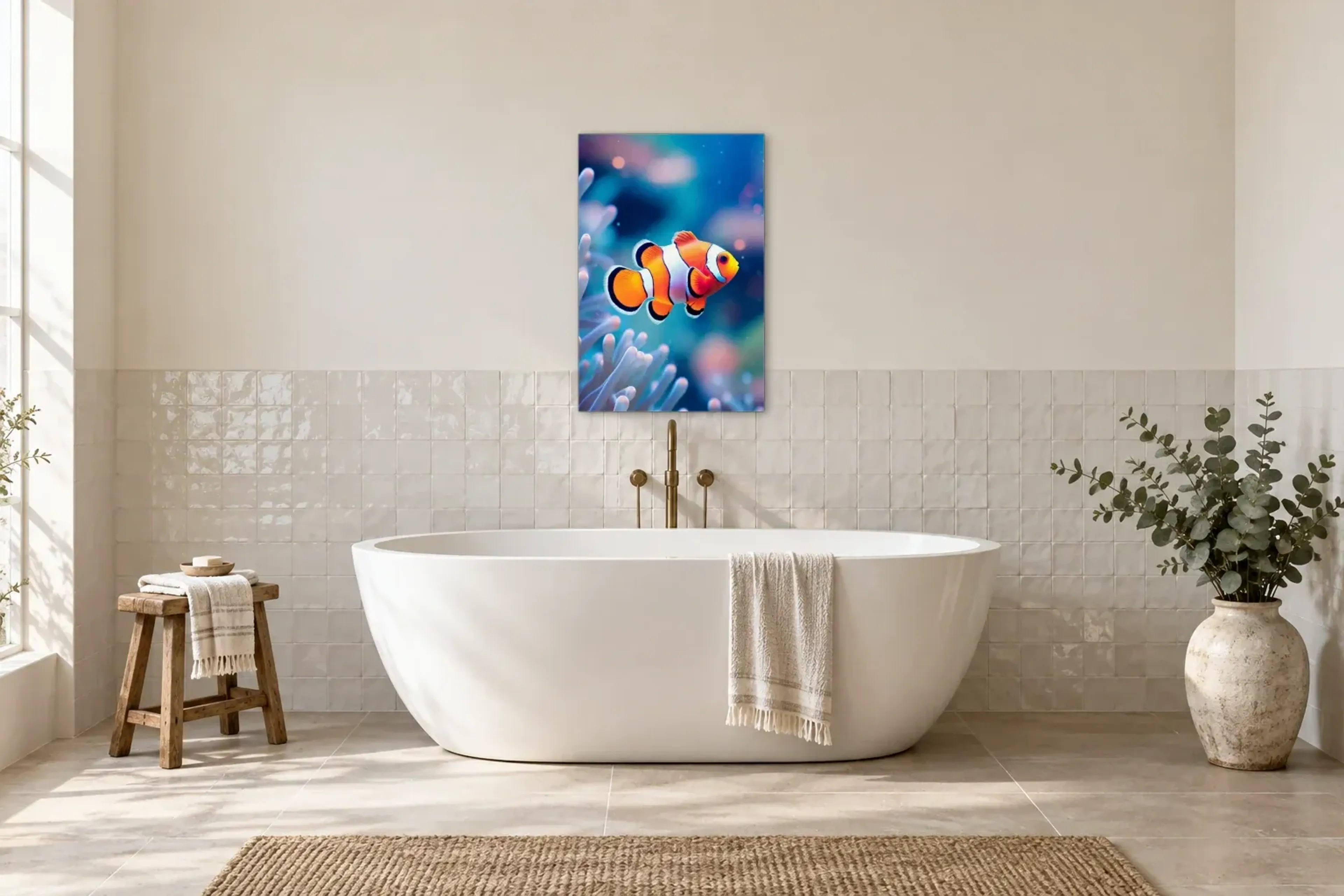 Anemonen-Fisch als Wandbild über einer 170-cm-Badewanne