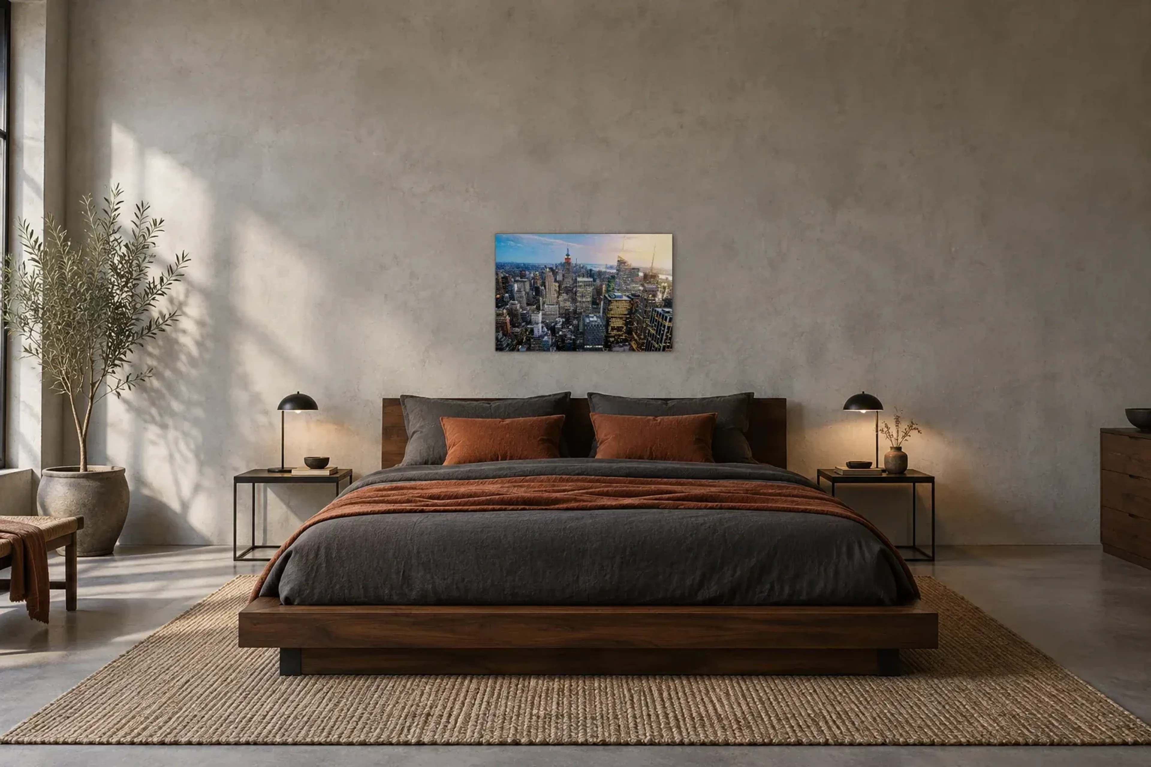 Über den Dächern Manhattans als Wandbild über einem 180-cm-Bett