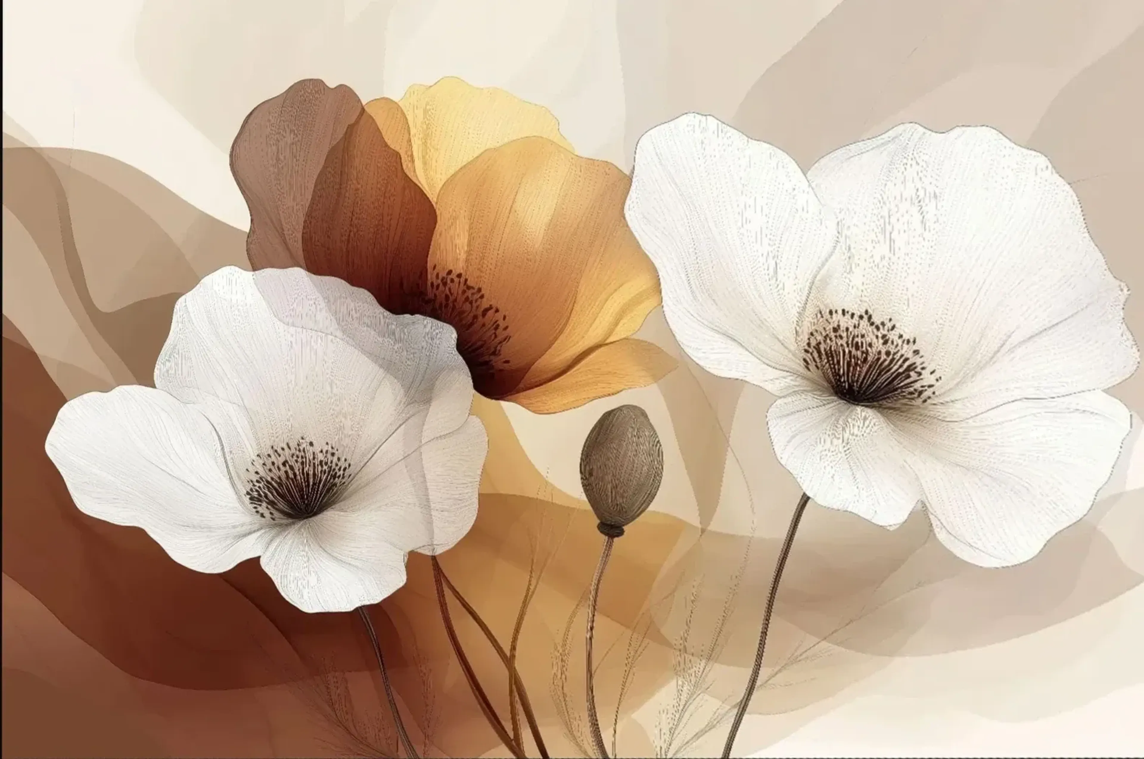 Blüten Braun – Motiv als Wandbild auf Holz