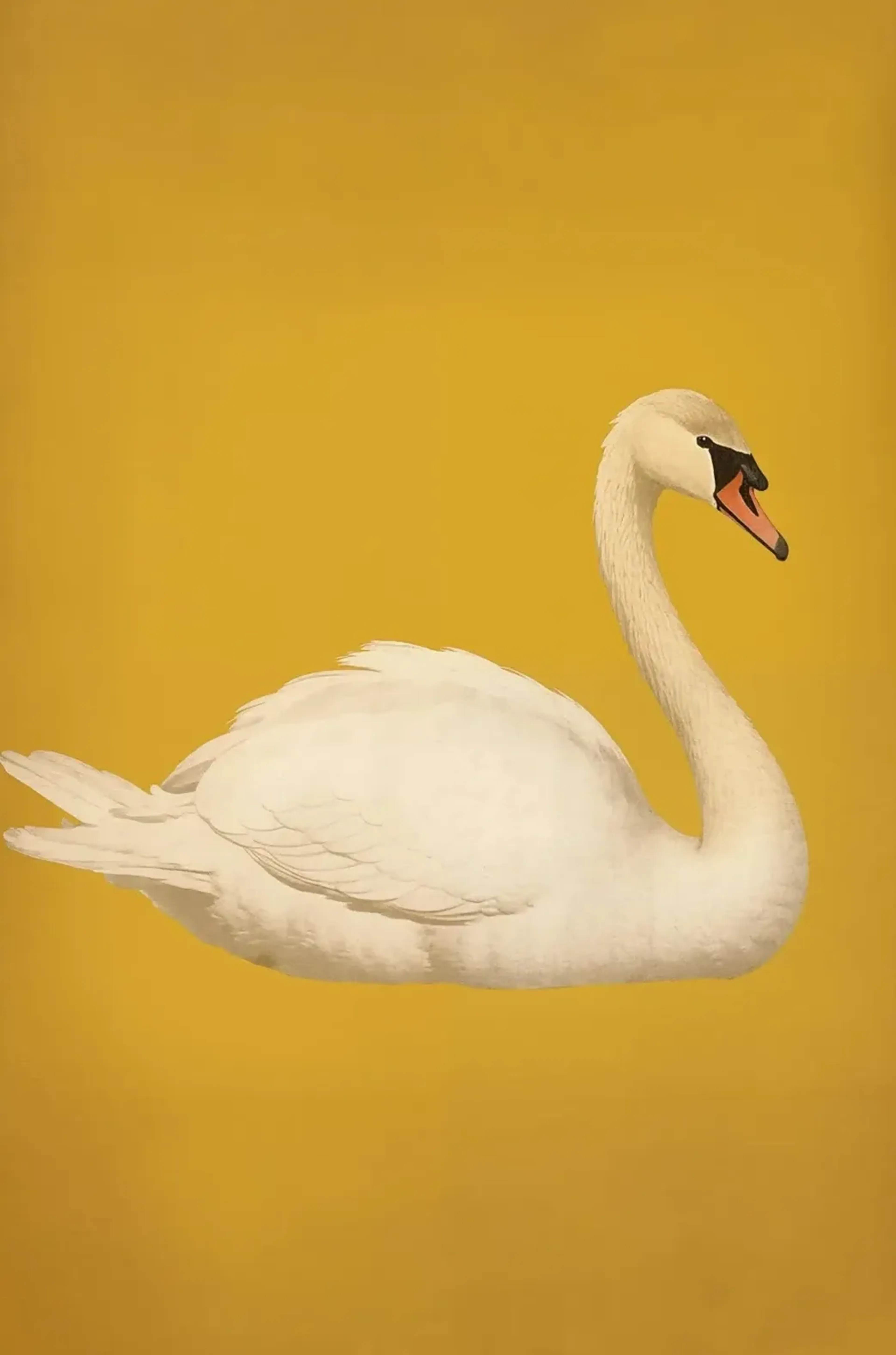Schwan auf Senfgelb – Motiv als Wandbild auf Holz