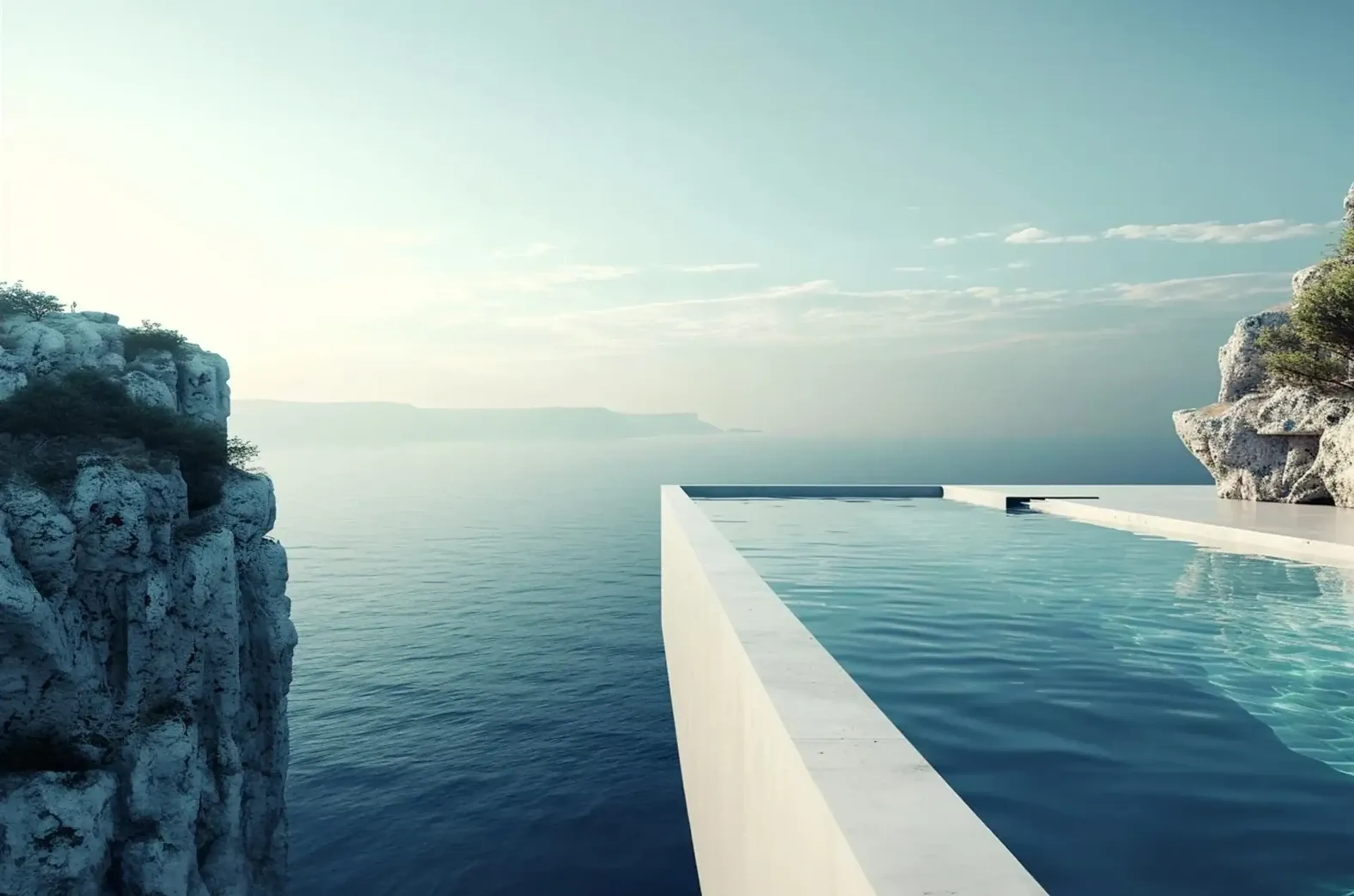 Ausblick vom Pool – Motiv als Wandbild auf Holz