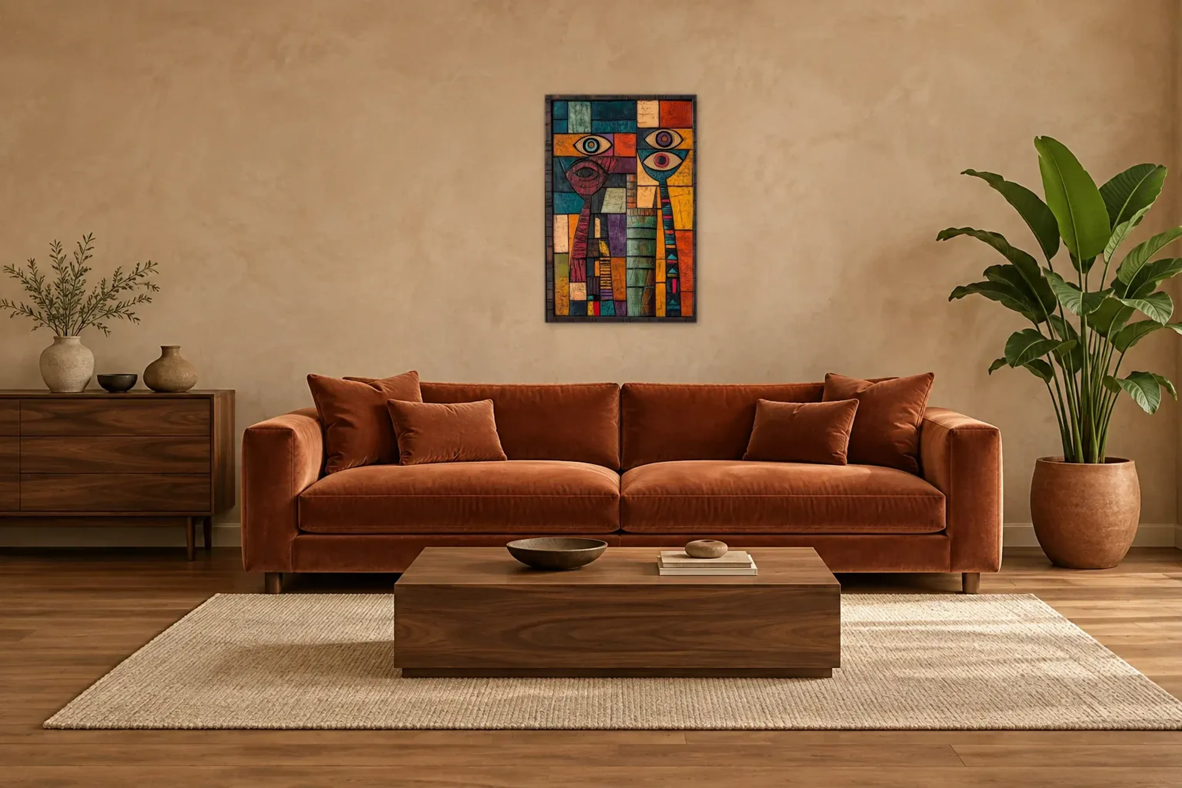 Augenblick als Wandbild über einem 220-cm-Sofa