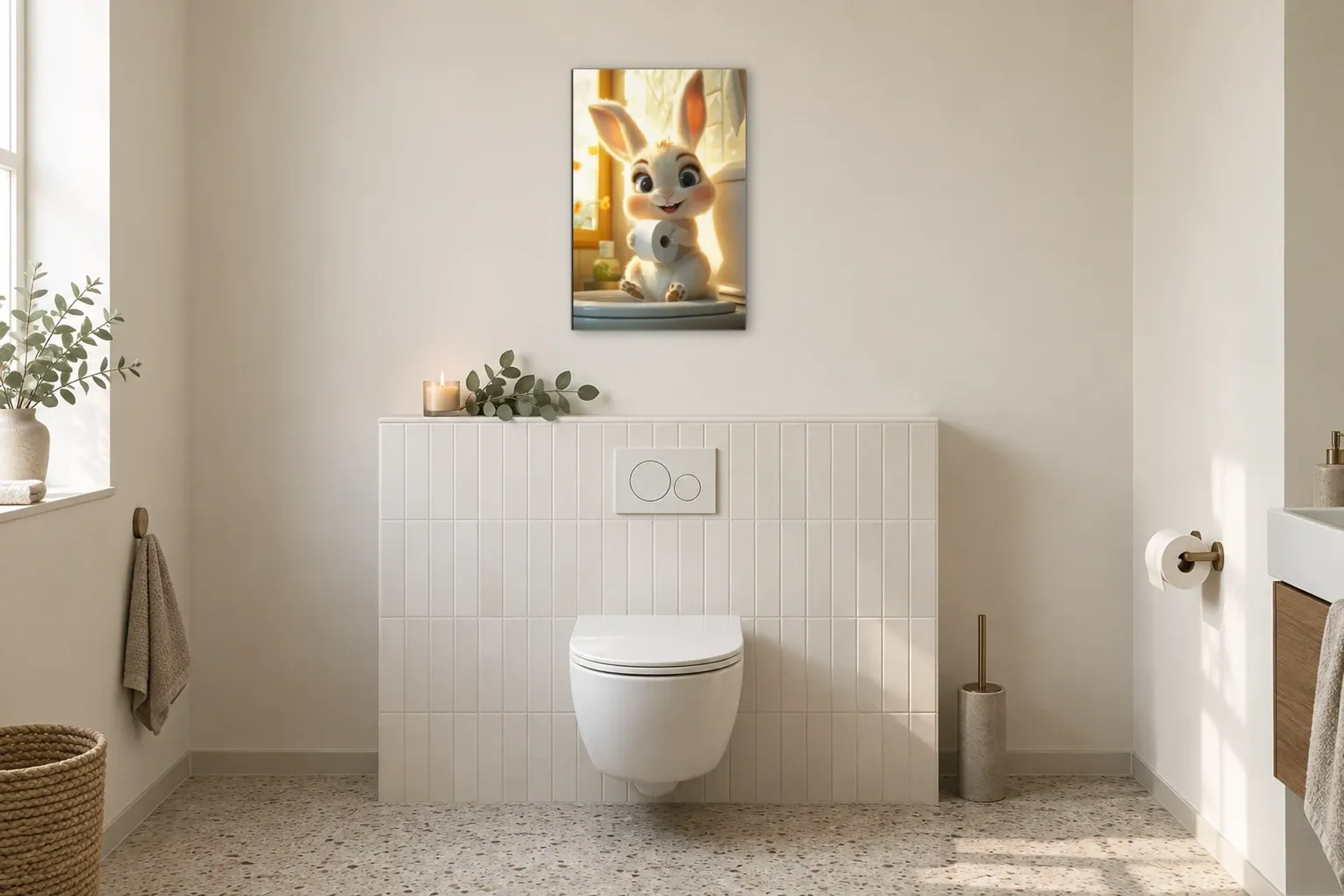 Hase im Sonnenlicht als Wandbild im Gäste-WC