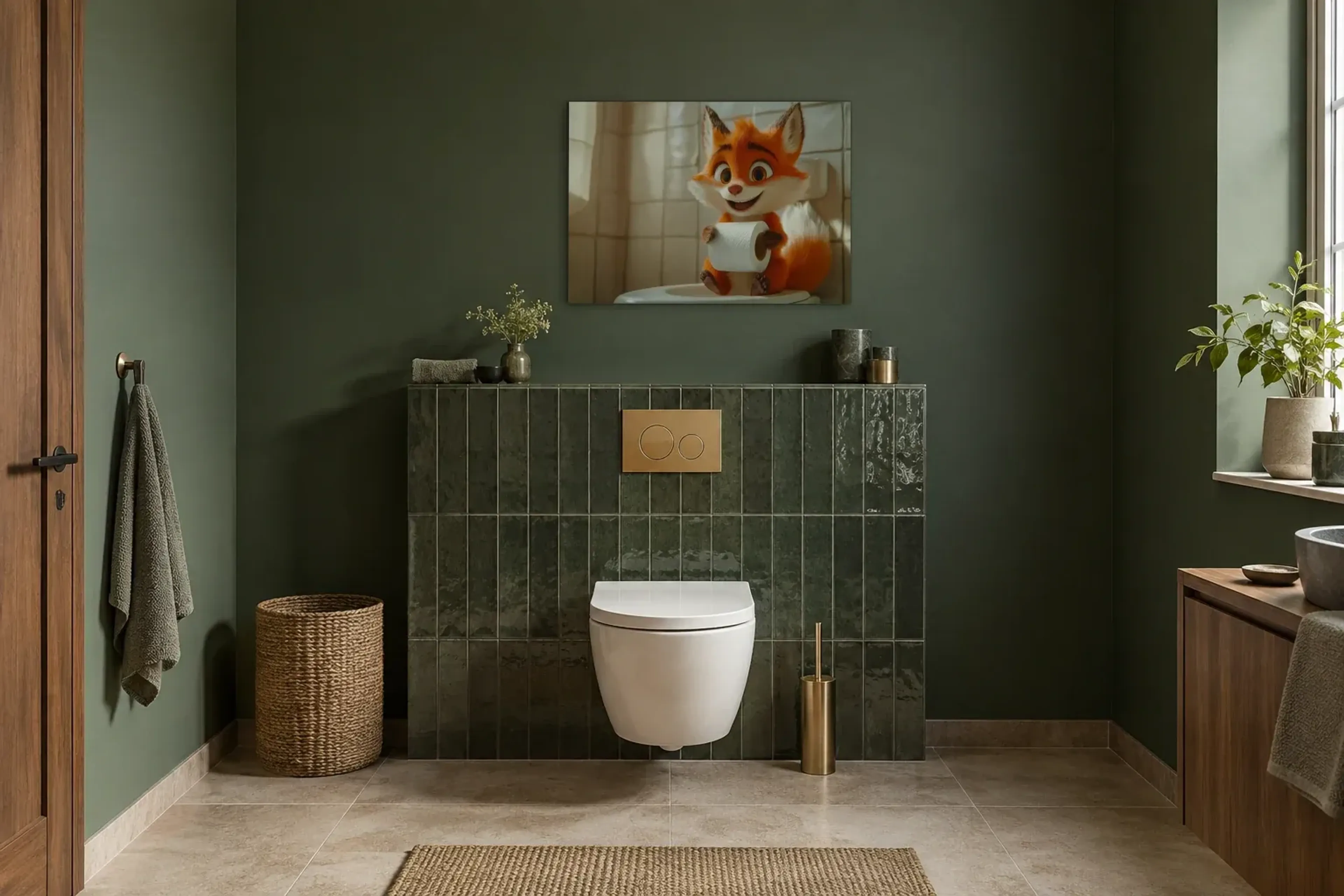 Fuchs mit frechen Pfoten als Wandbild im Gäste-WC