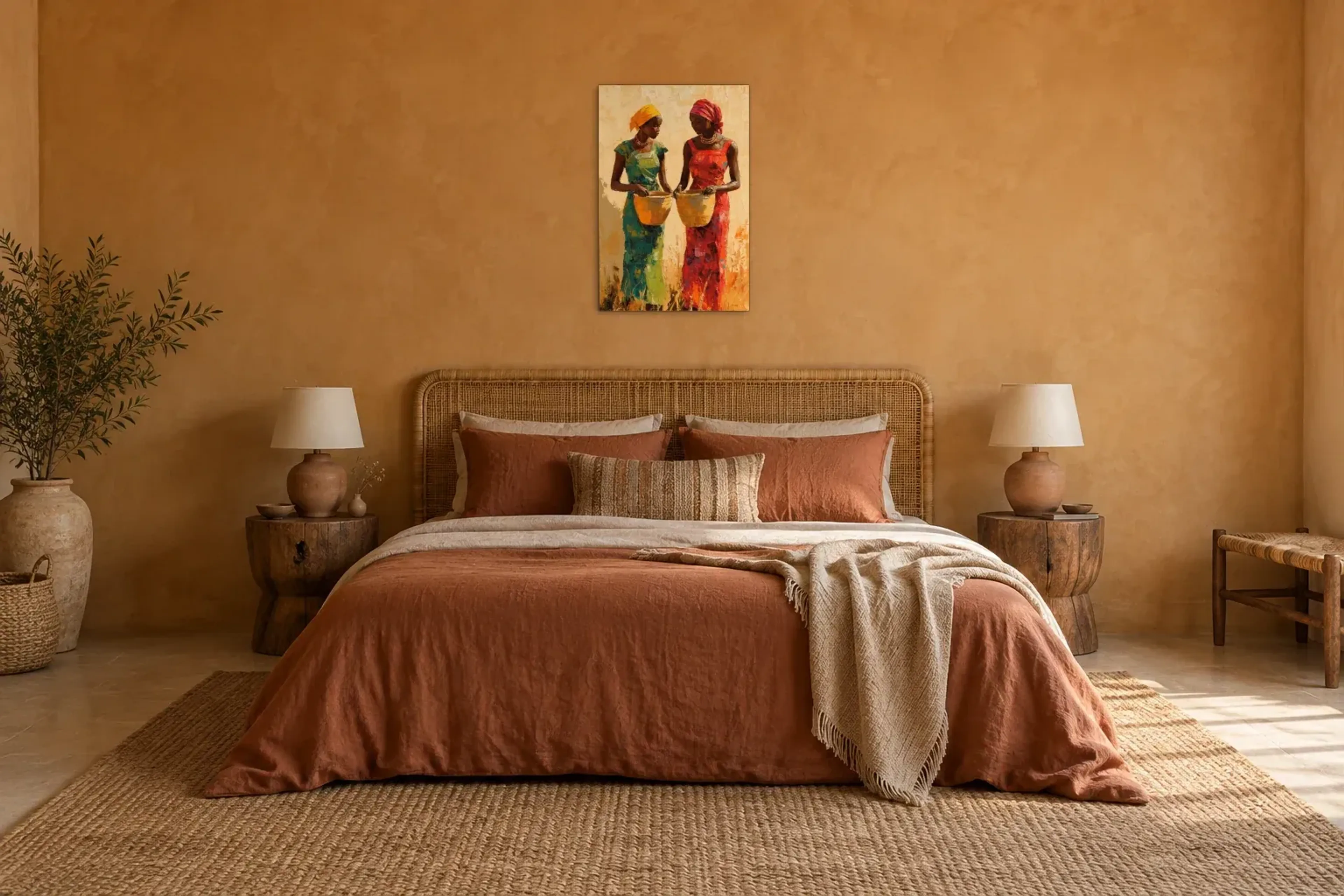 Freundinnen als Wandbild über einem 180-cm-Bett