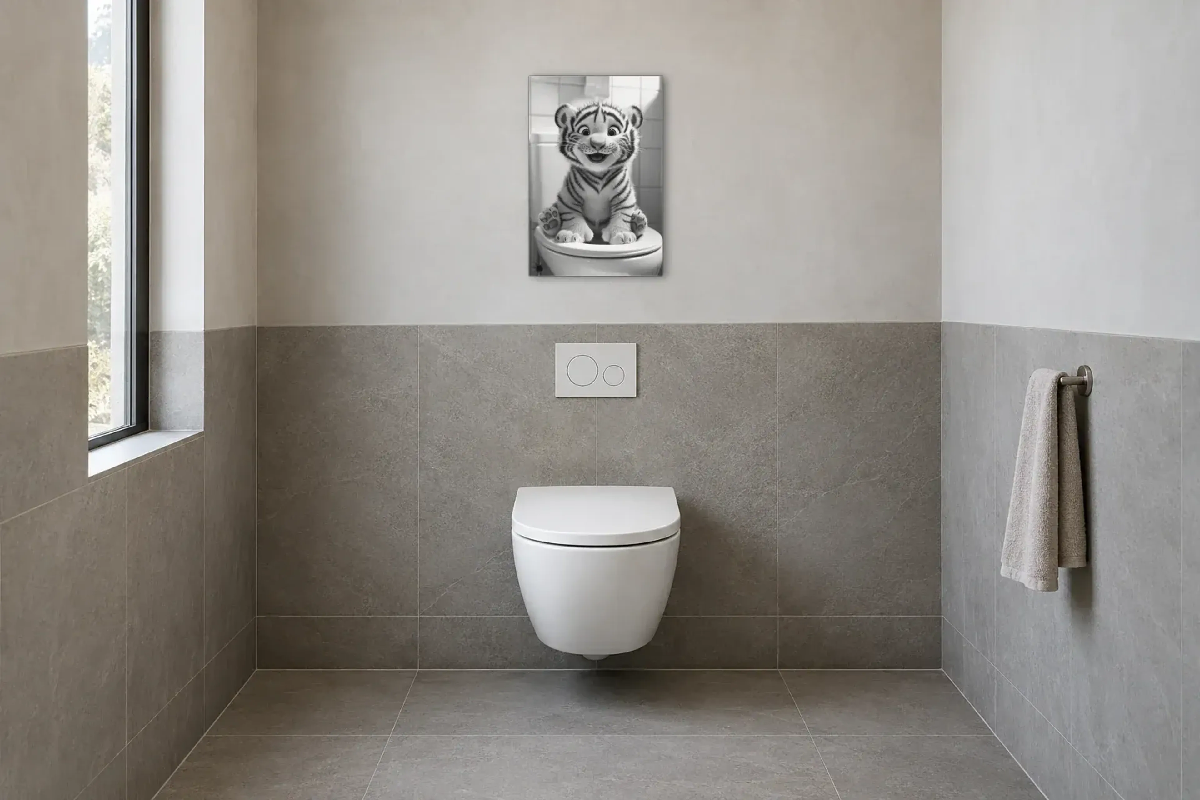 Tiger auf Toilette als Wandbild im Gäste-WC
