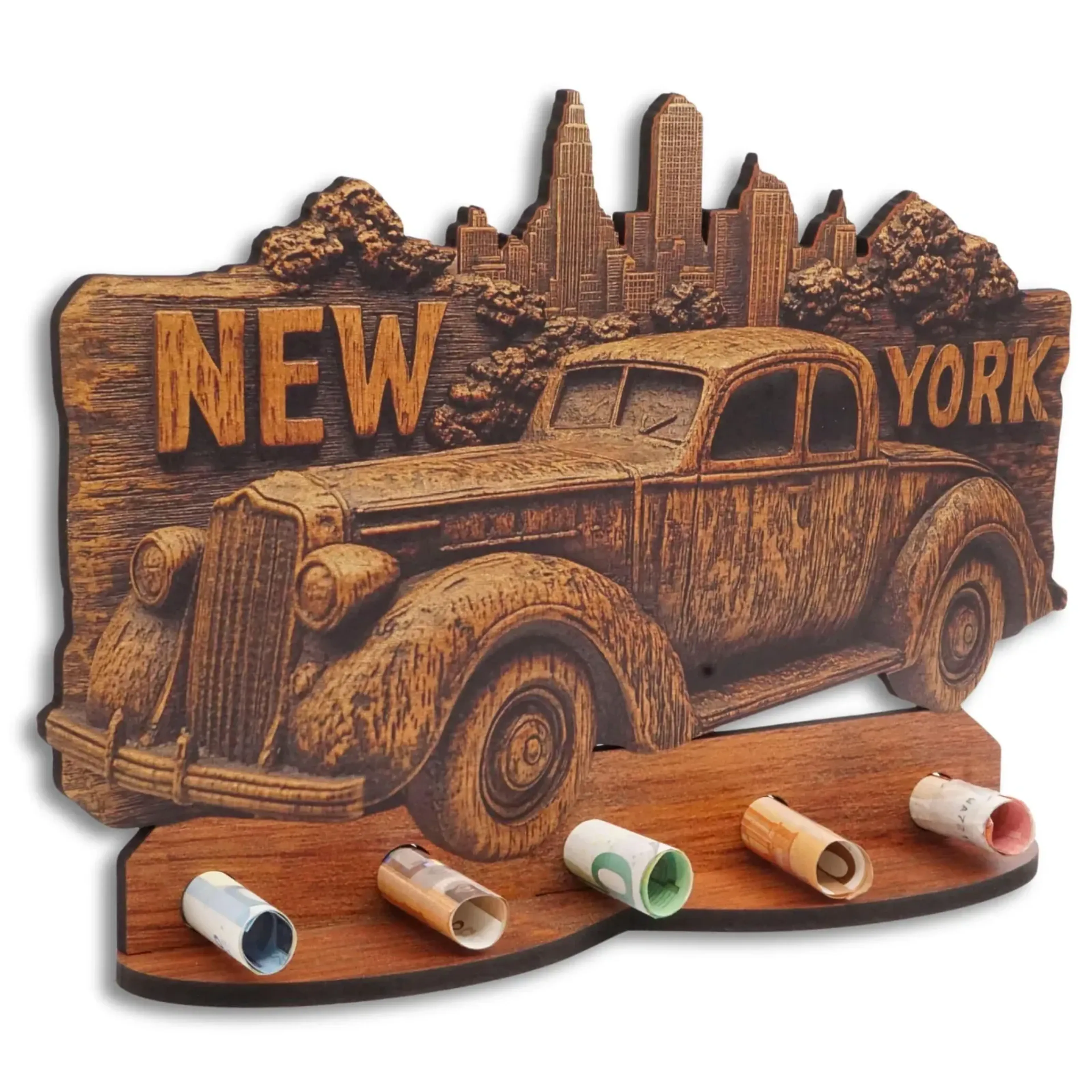 Geldgeschenk „NY Auto“ in Holzoptik