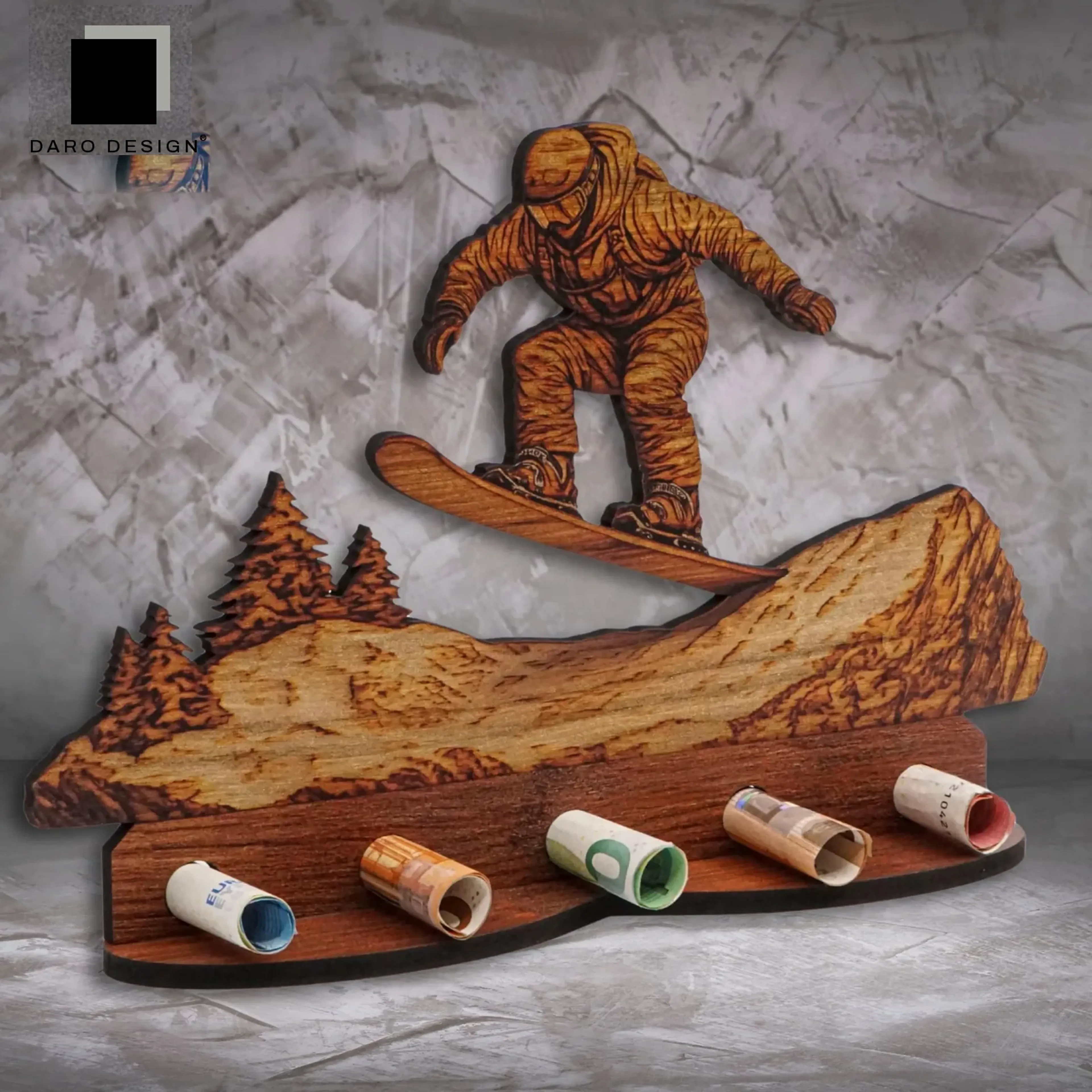 Geldgeschenk „Snowboard“ in Holzoptik – Ansicht 3