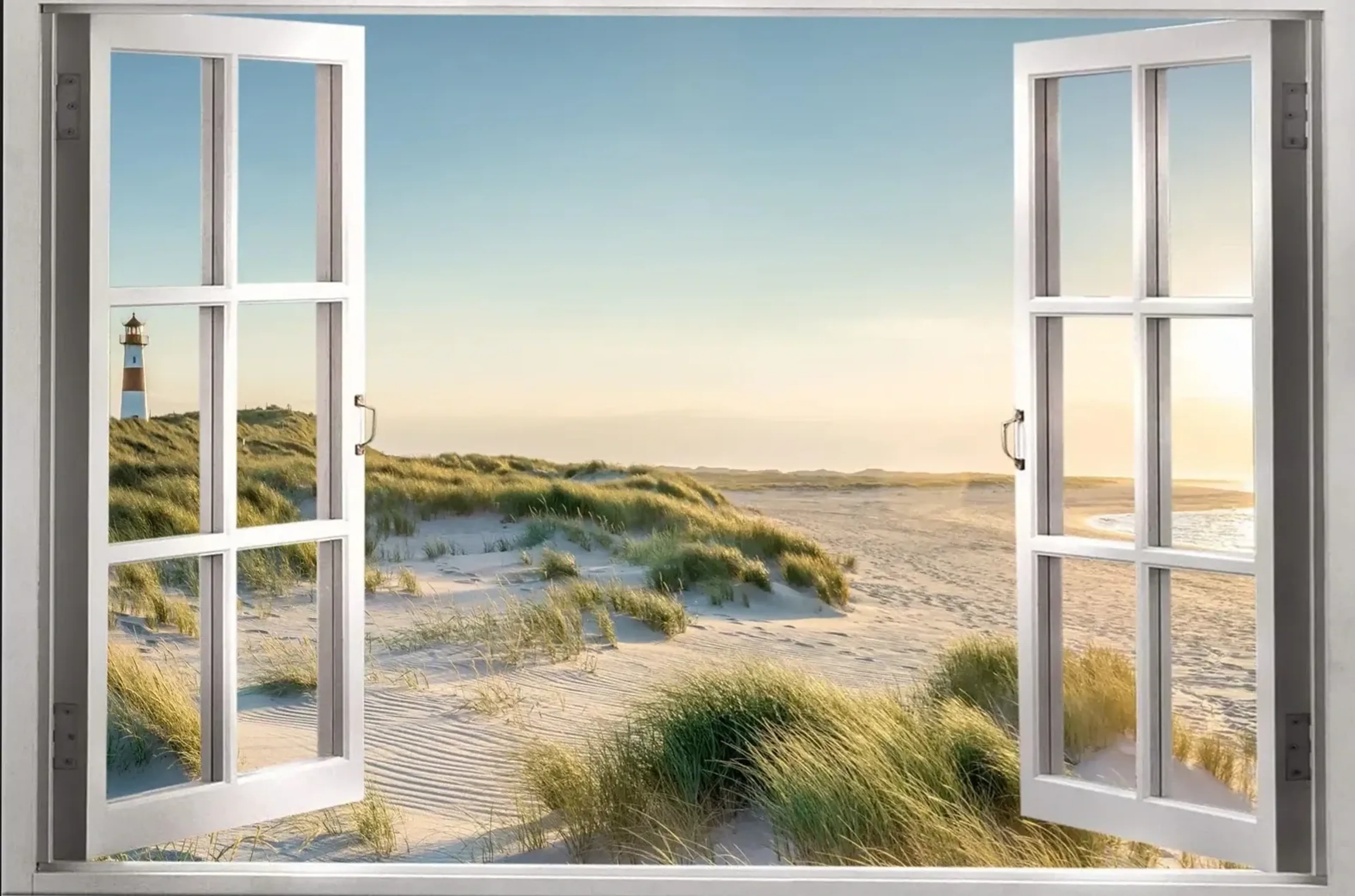 Dünen im Küstenlicht – Motiv als Wandbild auf Holz