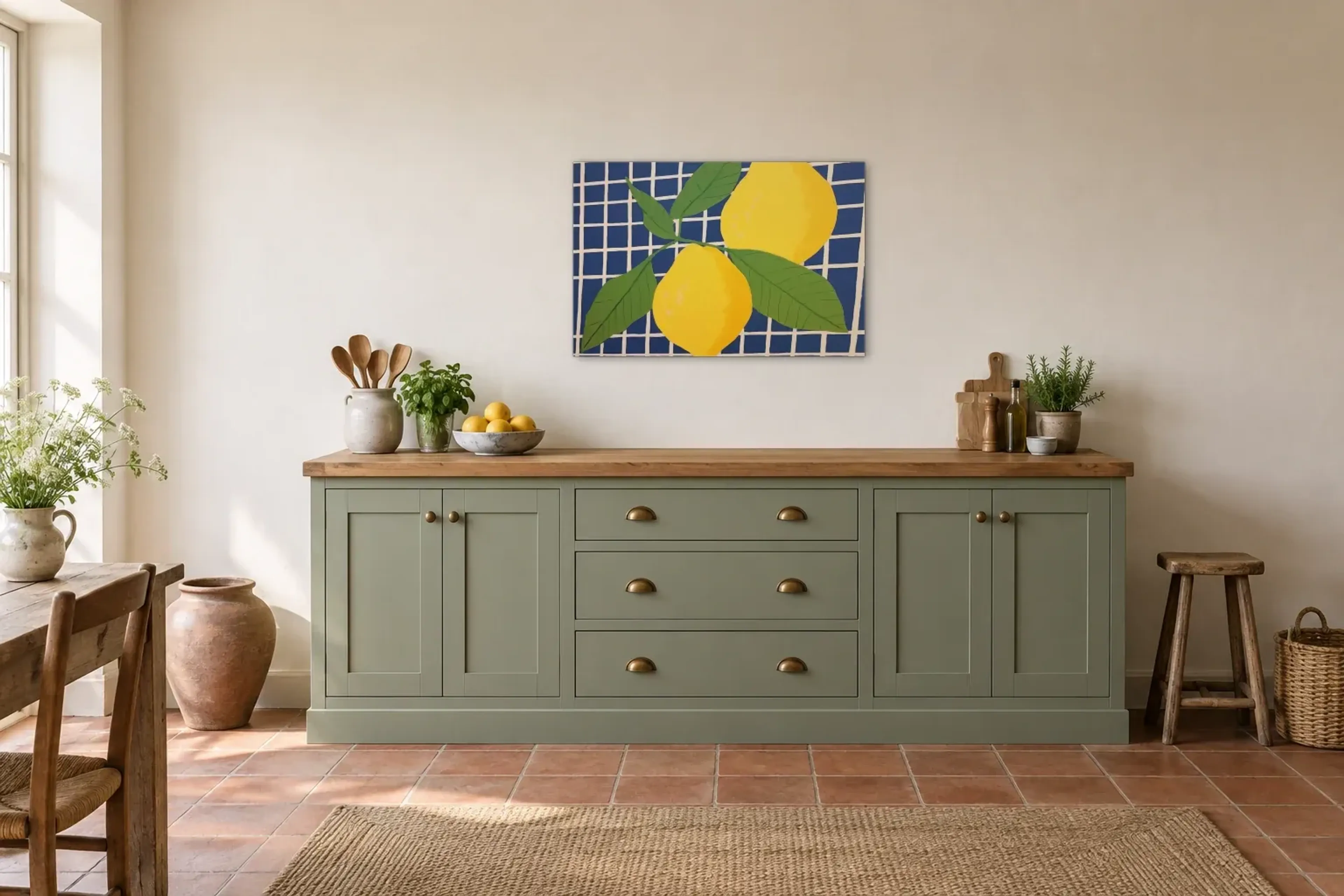 Limoncello Zitronen als Wandbild über einer 200-cm-Arbeitsplatte