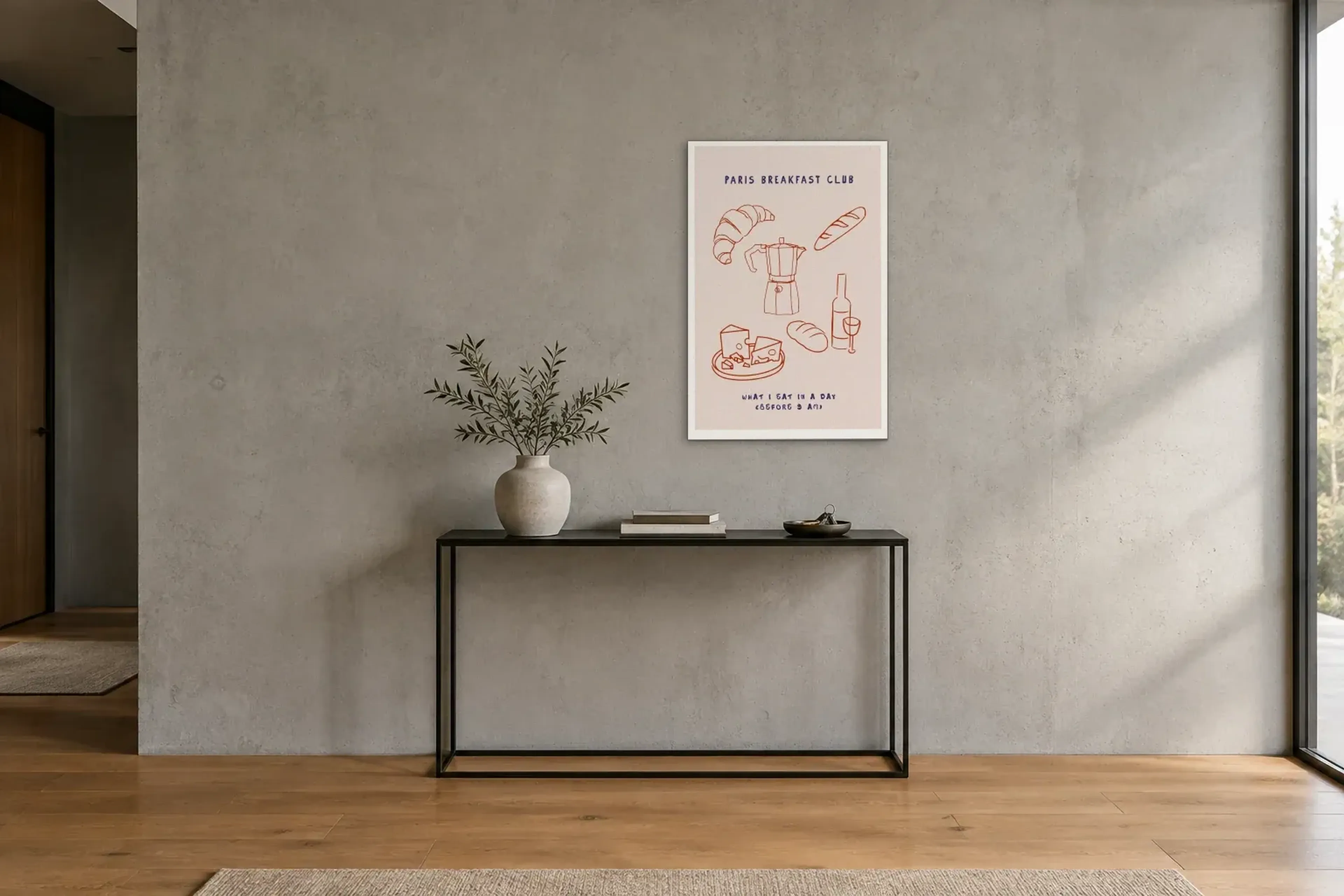 Breakfast Club Paris als Wandbild über einer 120-cm-Konsole