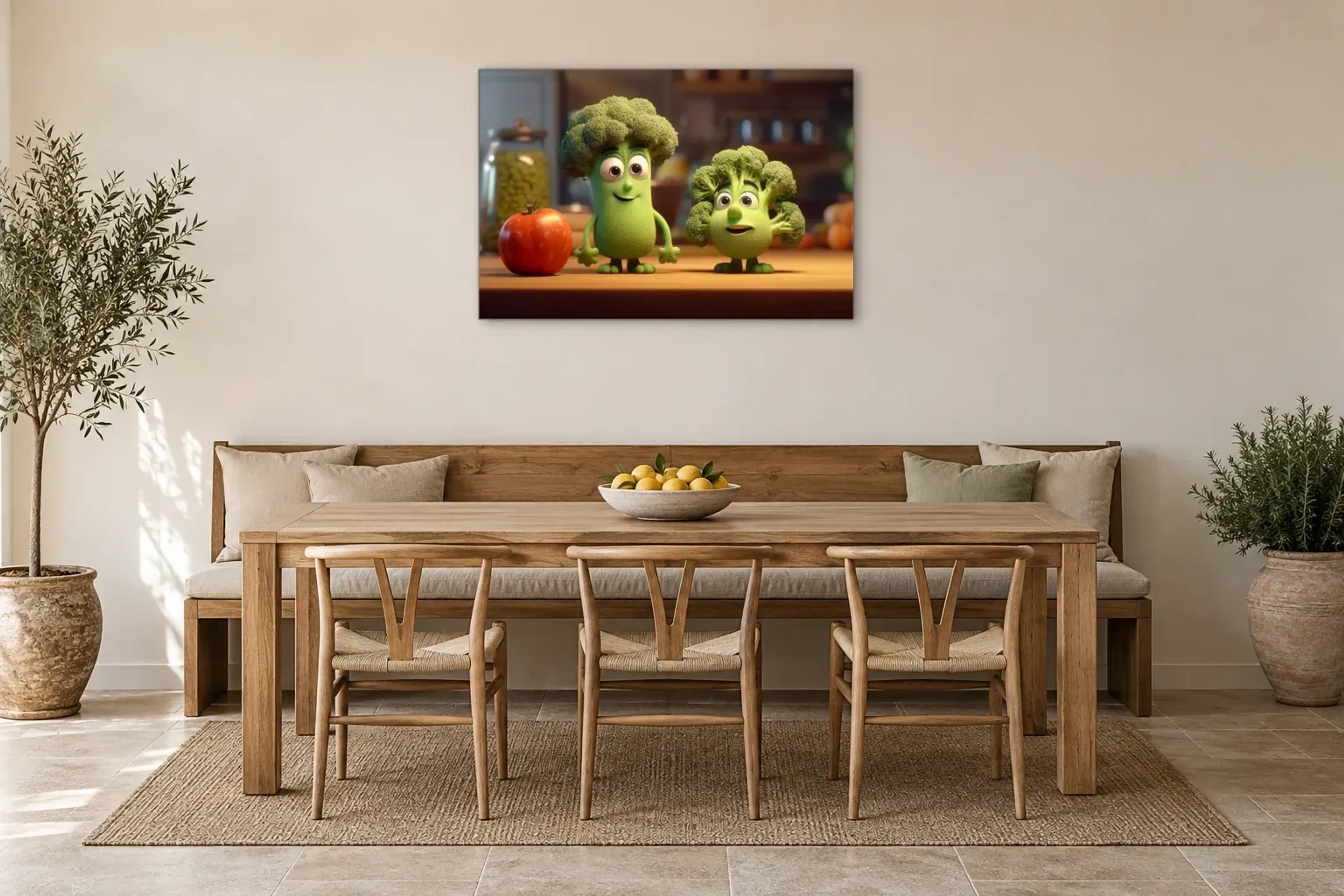Brokkoli im Doppelpack als Wandbild über einer 200-cm-Sitzbank
