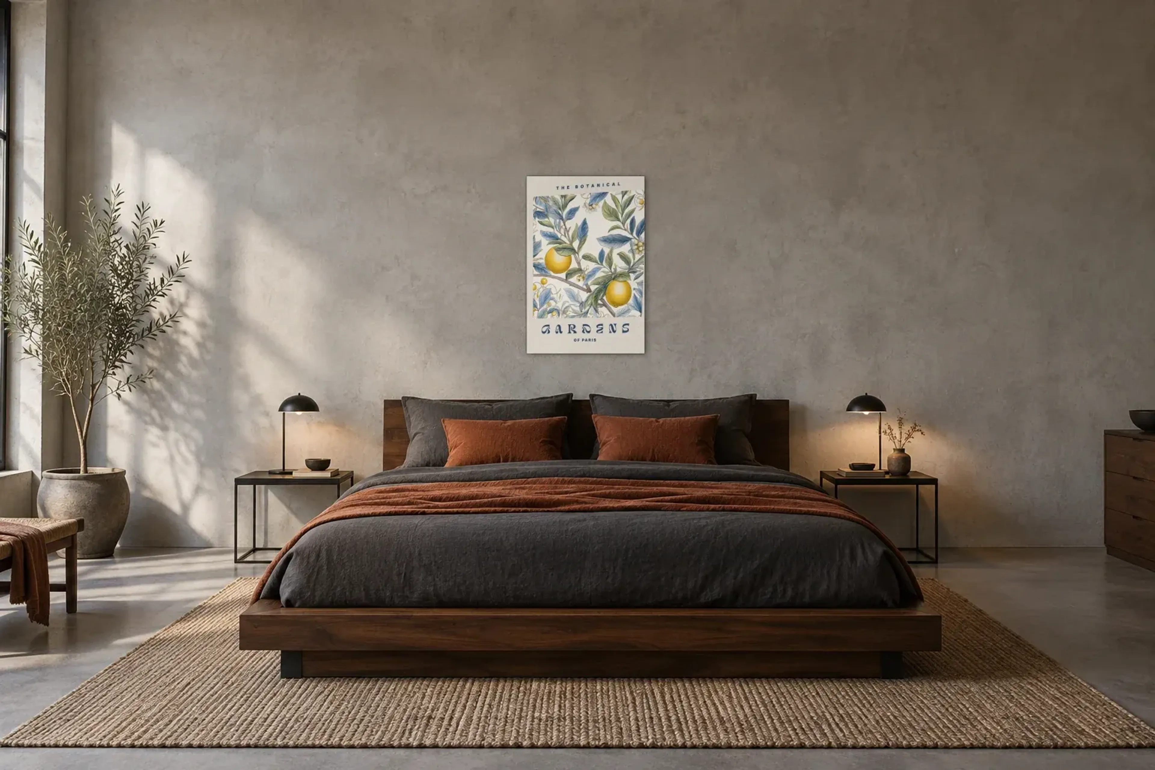 Gärten von Paris als Wandbild über einem 180-cm-Bett
