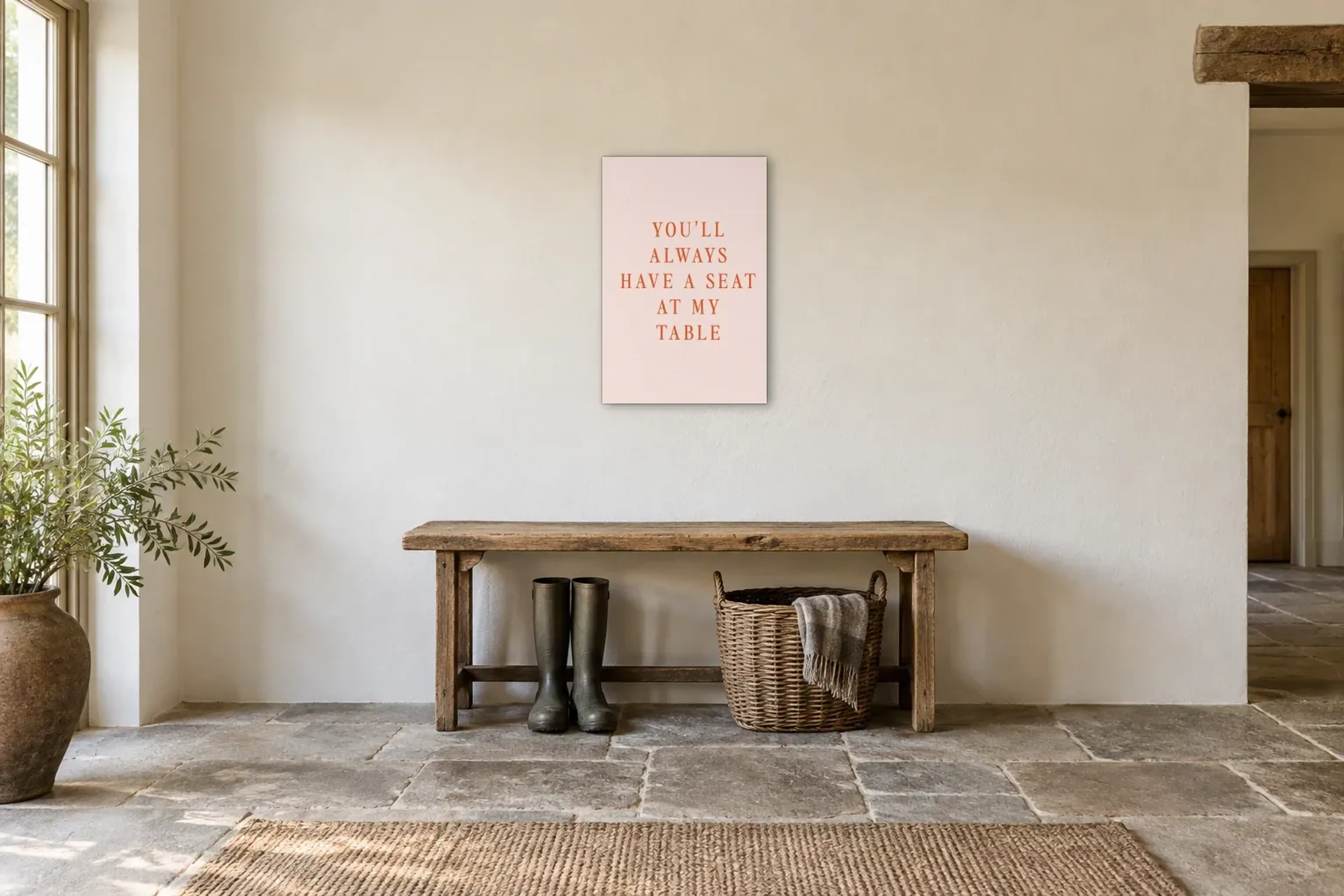 Platz am Tisch als Wandbild über einer 120-cm-Bank