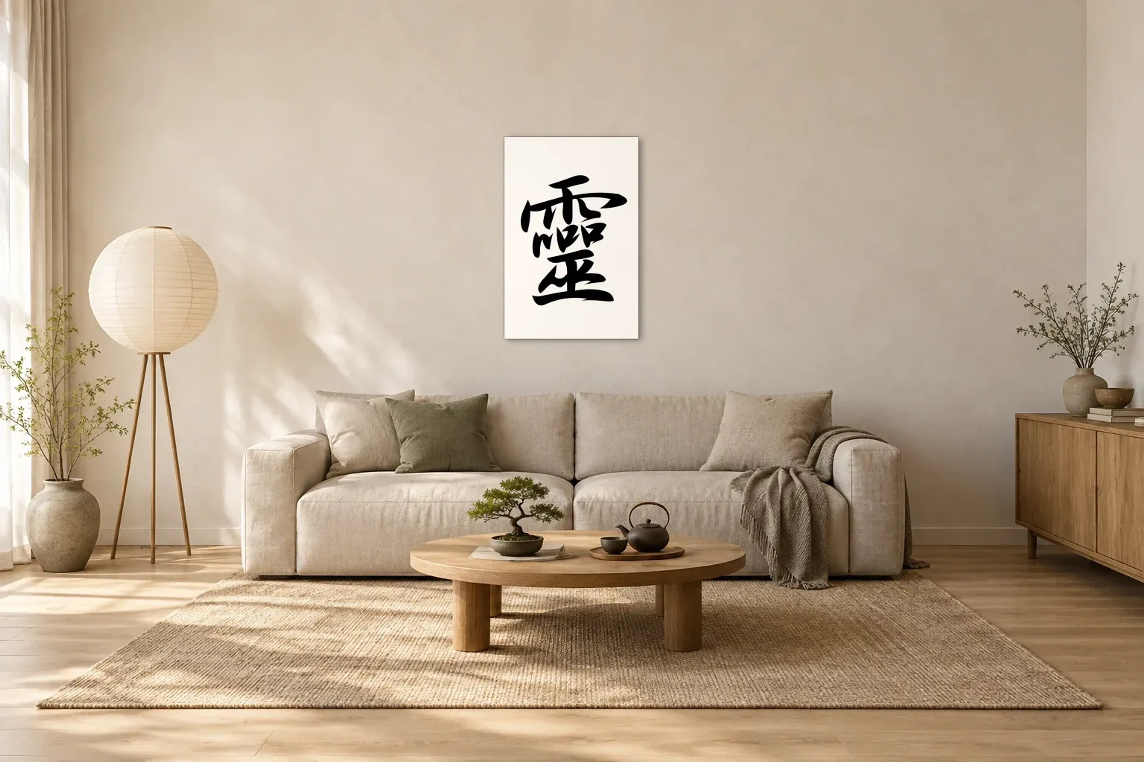 Geist in Schwarz-Weiß als Wandbild über einem 220-cm-Sofa