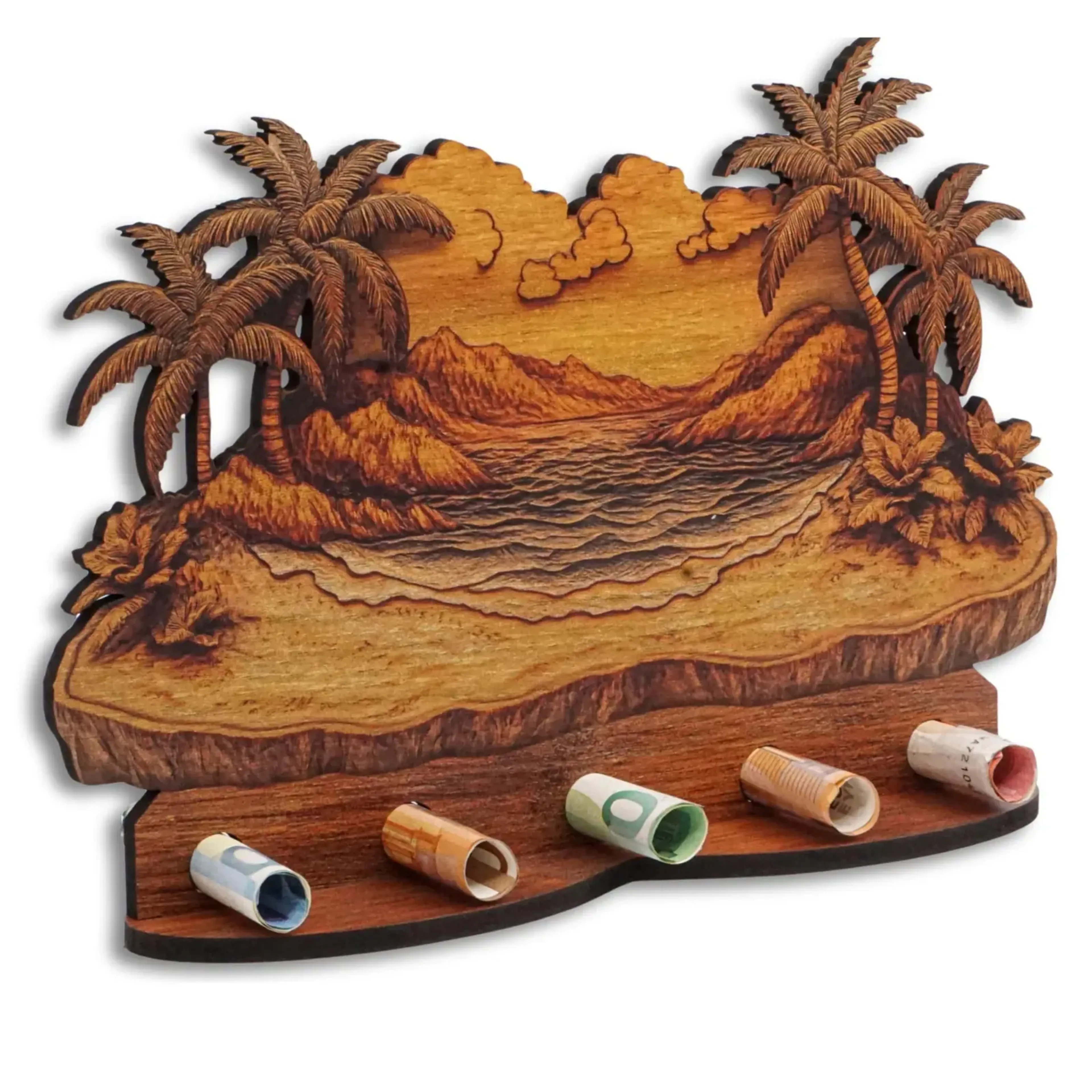 Geldgeschenk „UrlaubStrand“ in Holzoptik