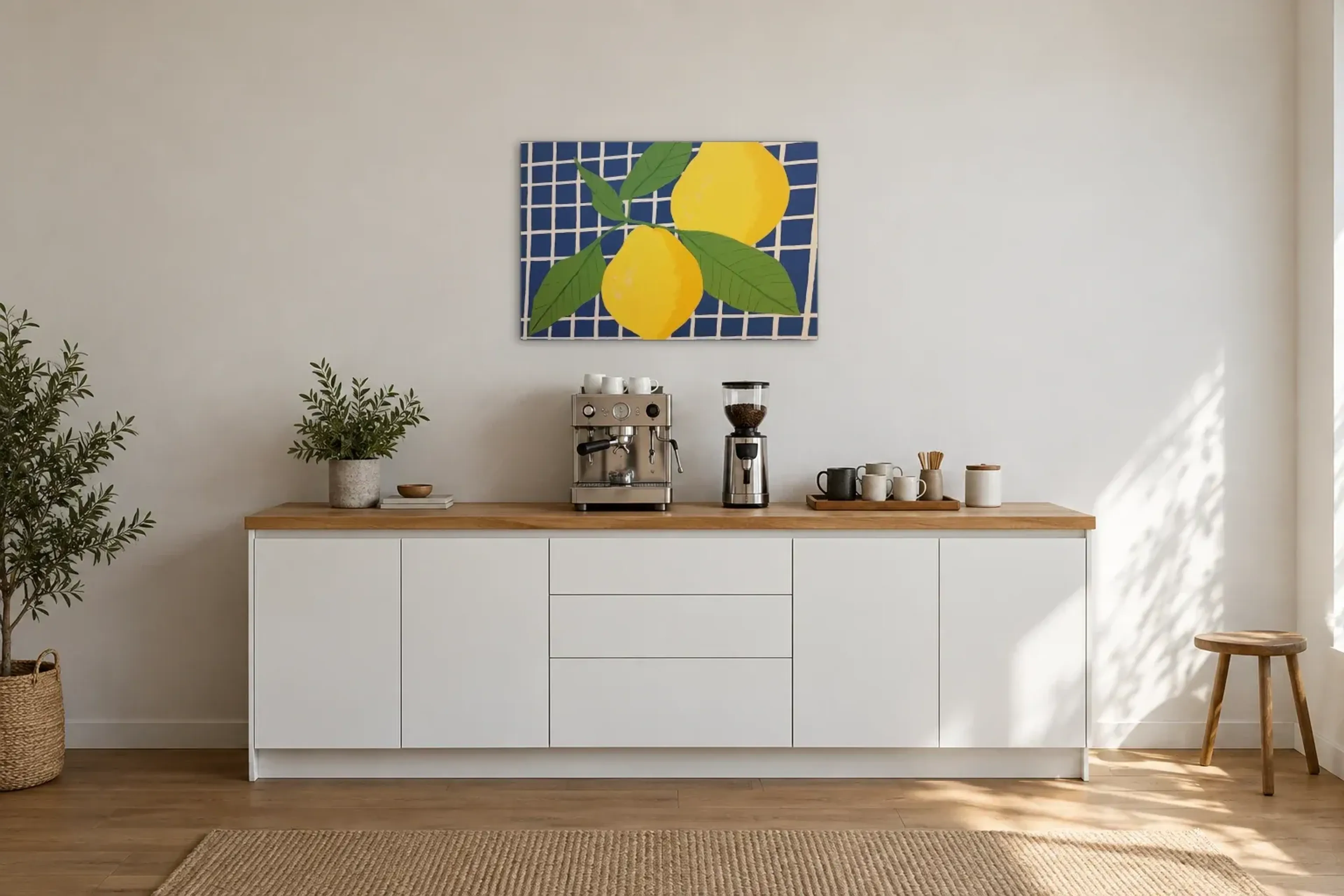 Limoncello Zitronen als Wandbild über einer 200-cm-Arbeitsplatte