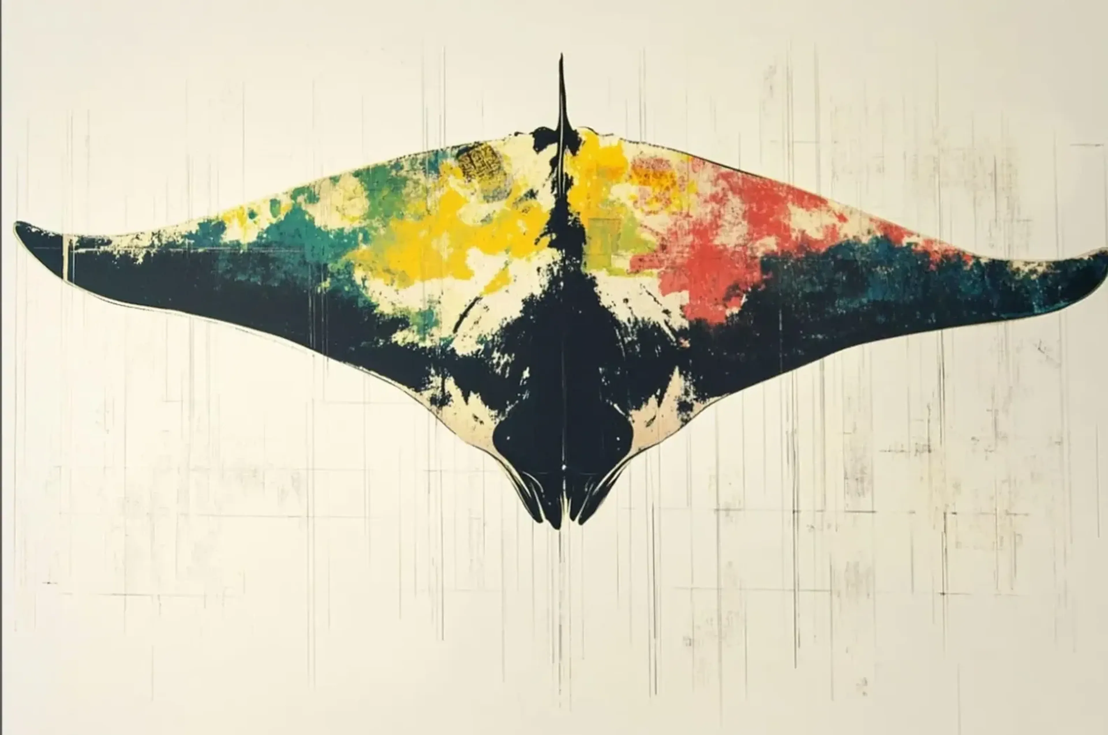Manta auf hellem Grund – Motiv als Wandbild auf Holz