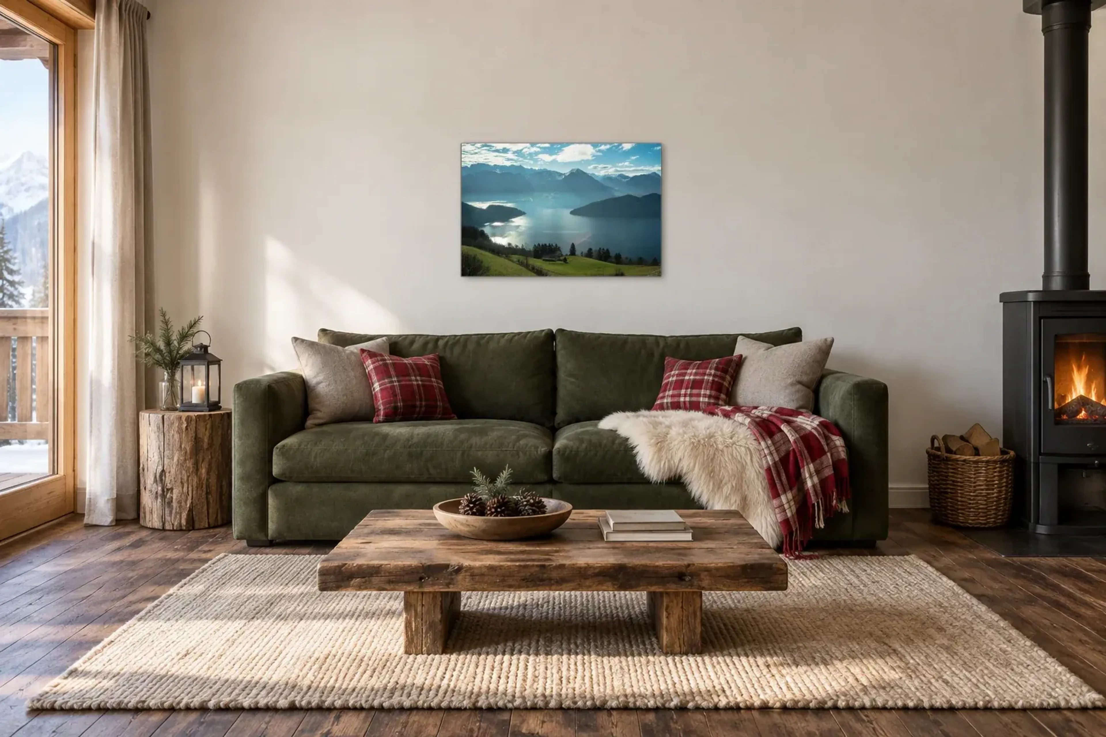 See von oben als Wandbild über einem 220-cm-Sofa