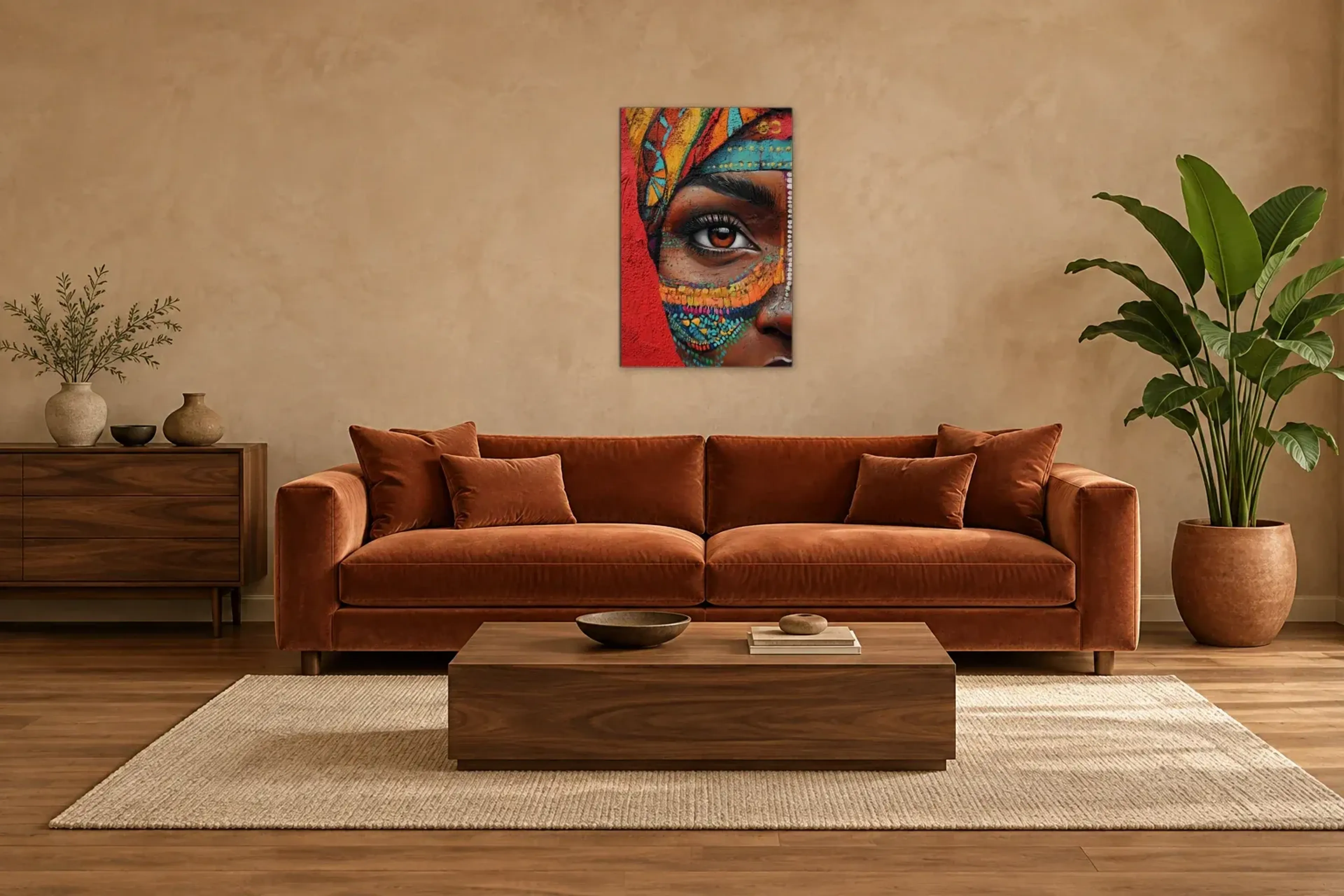 Detailblick als Wandbild über einem 220-cm-Sofa