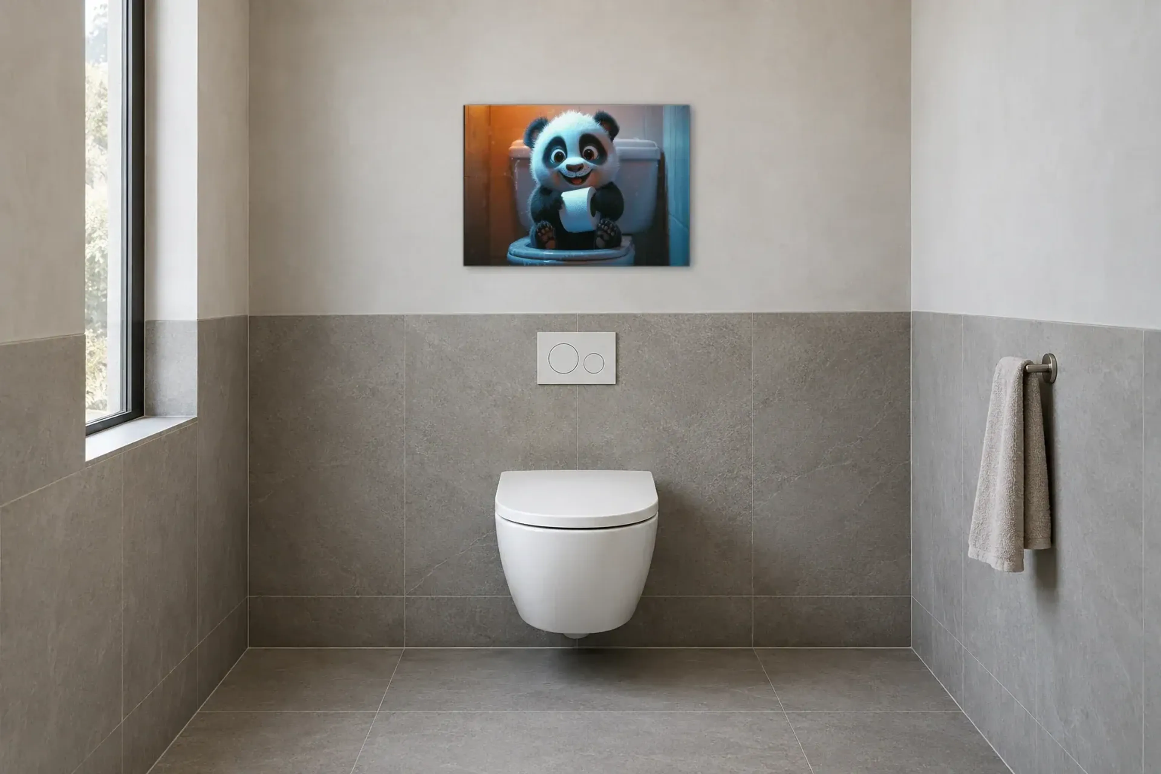 Panda im blauen Licht als Wandbild im Gäste-WC