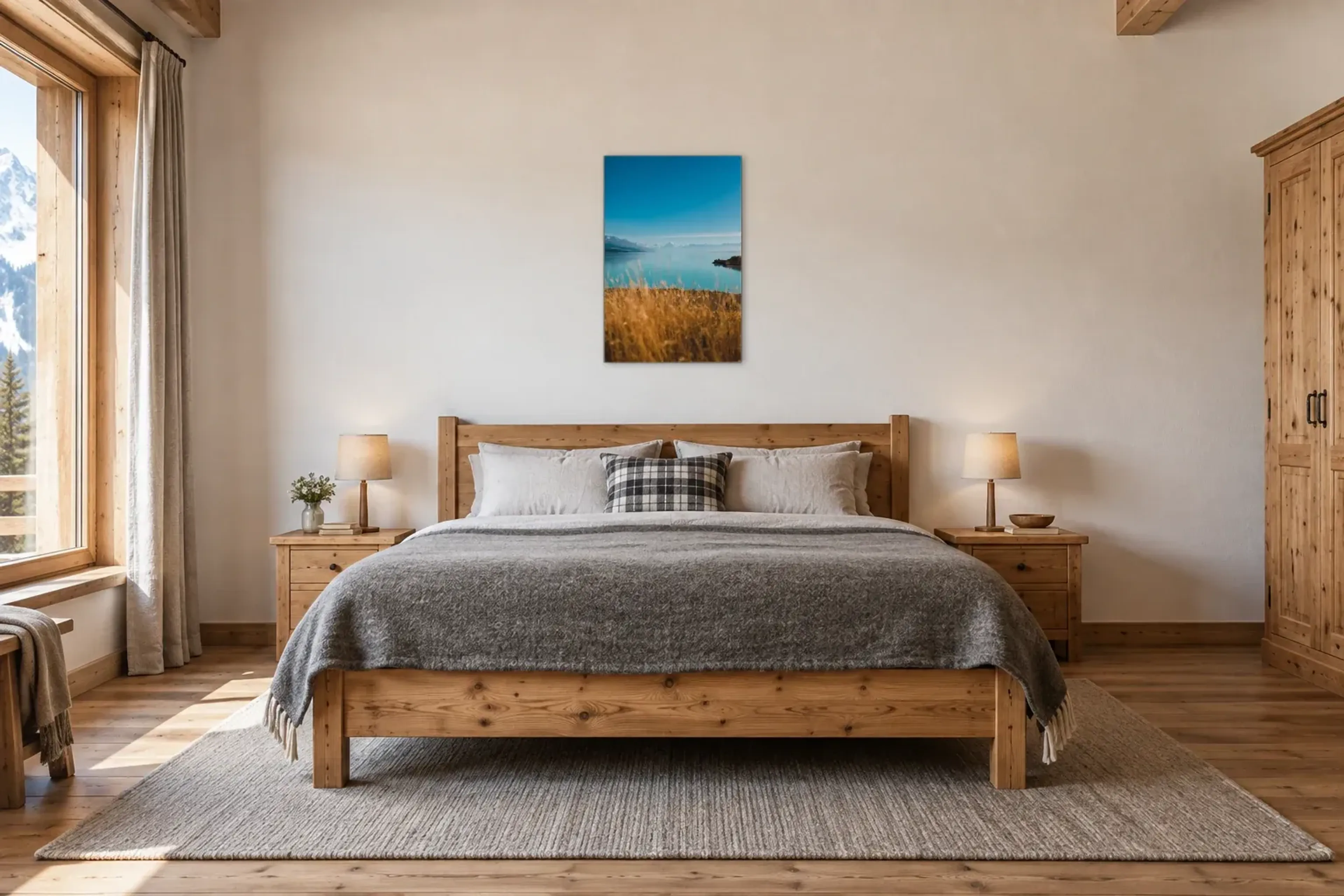 Weitblick, Wasser als Wandbild über einem 180-cm-Bett