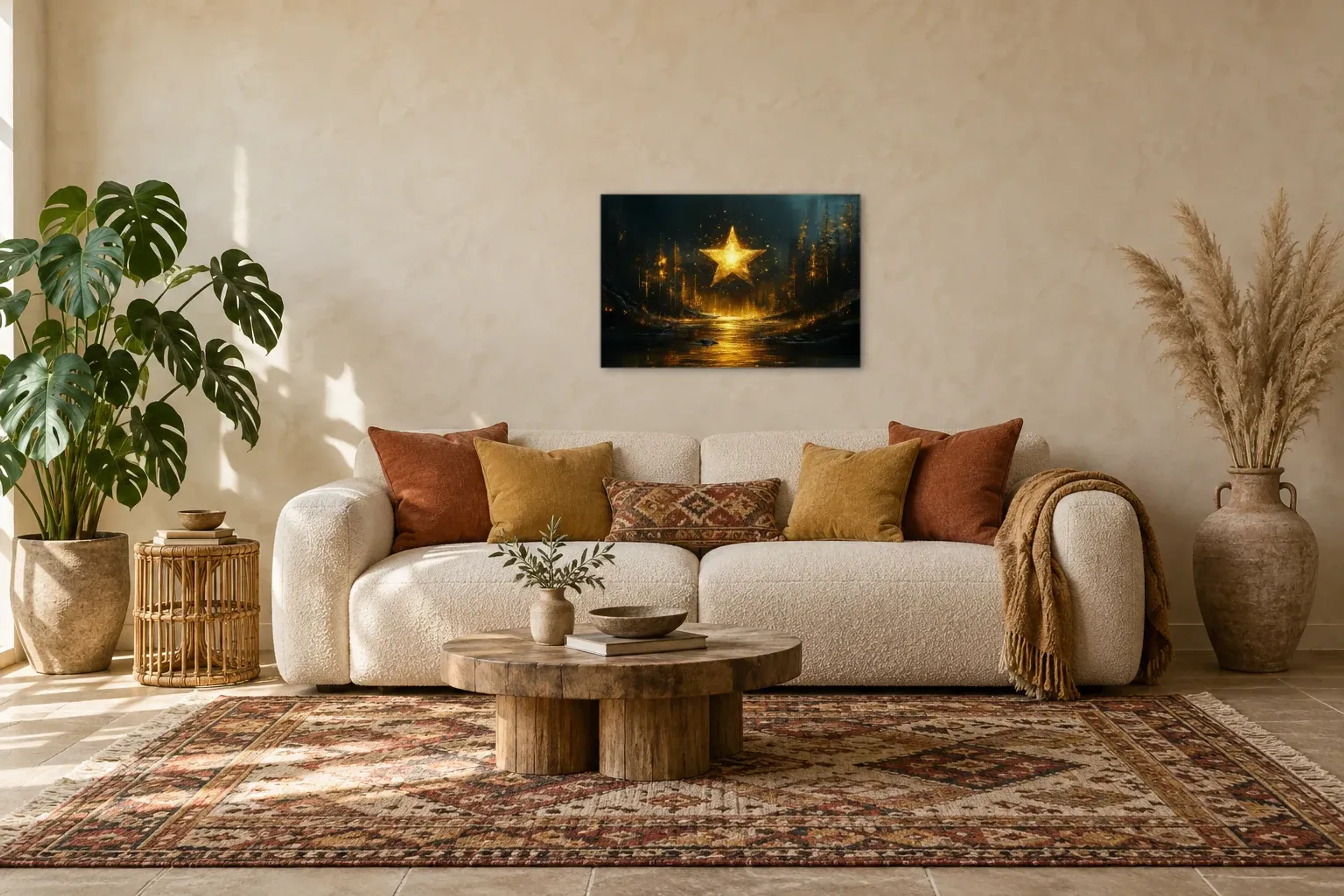 Sternentor als Wandbild über einem 220-cm-Sofa