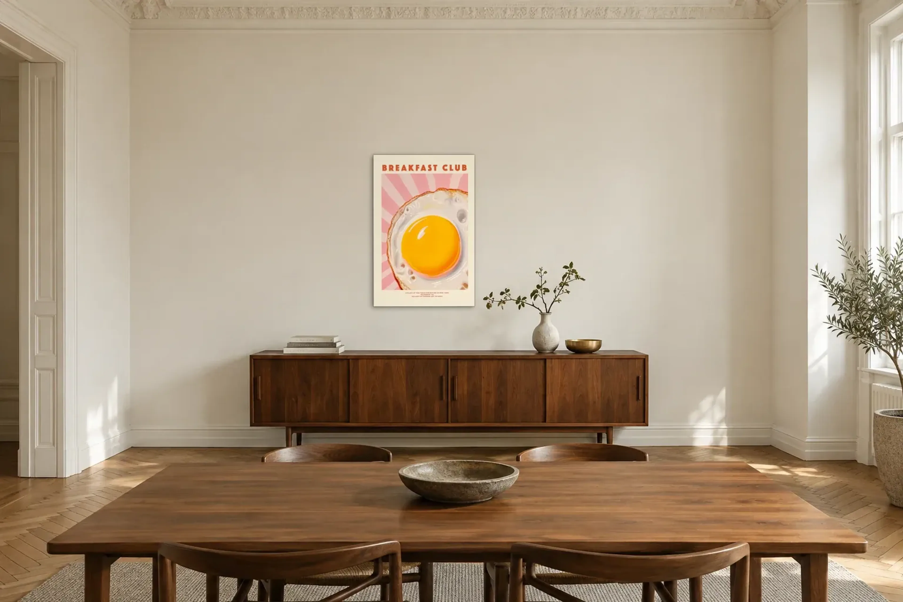 Breakfast Club als Wandbild über einem 200-cm-Sideboard