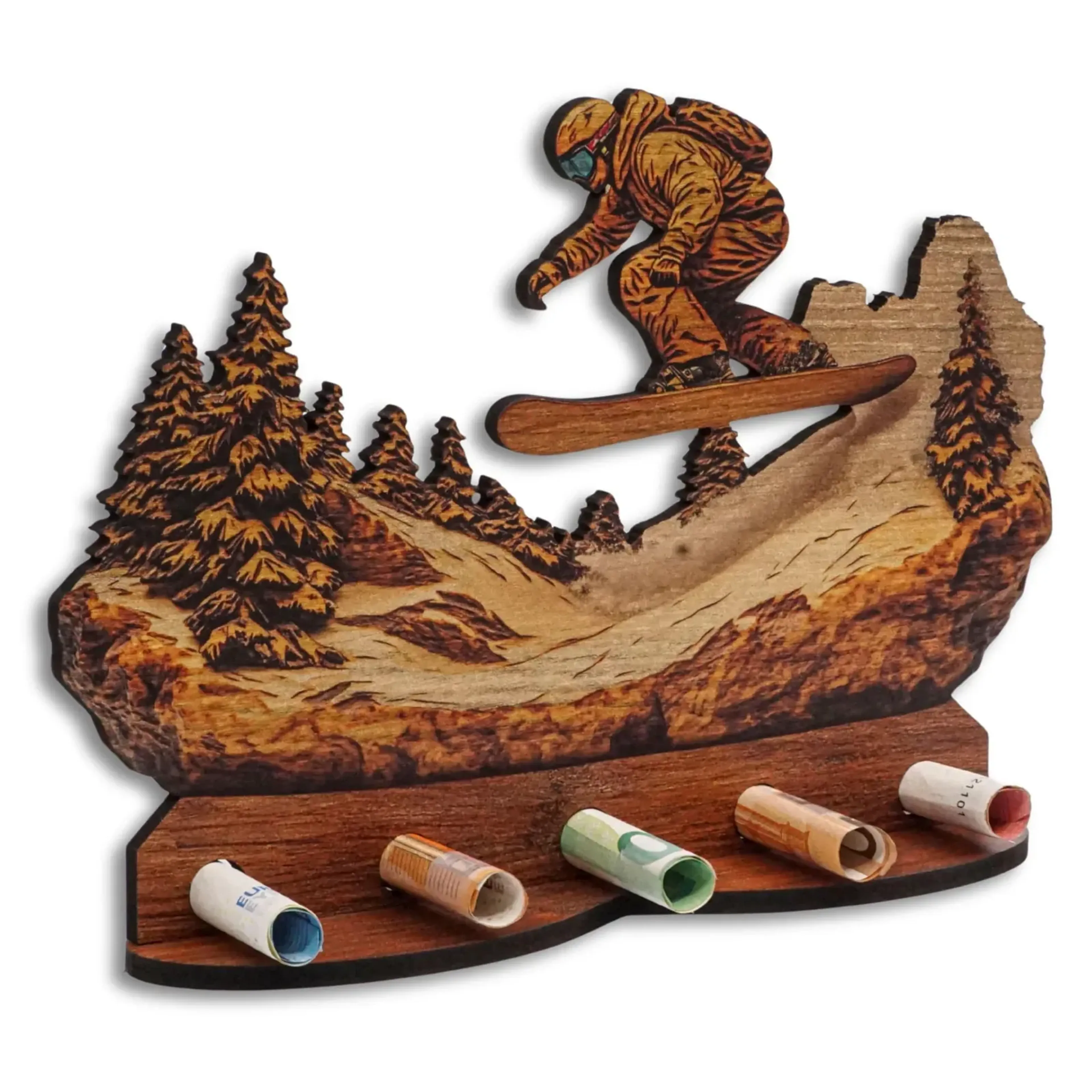 Geldgeschenk „Snowboard“ in Holzoptik