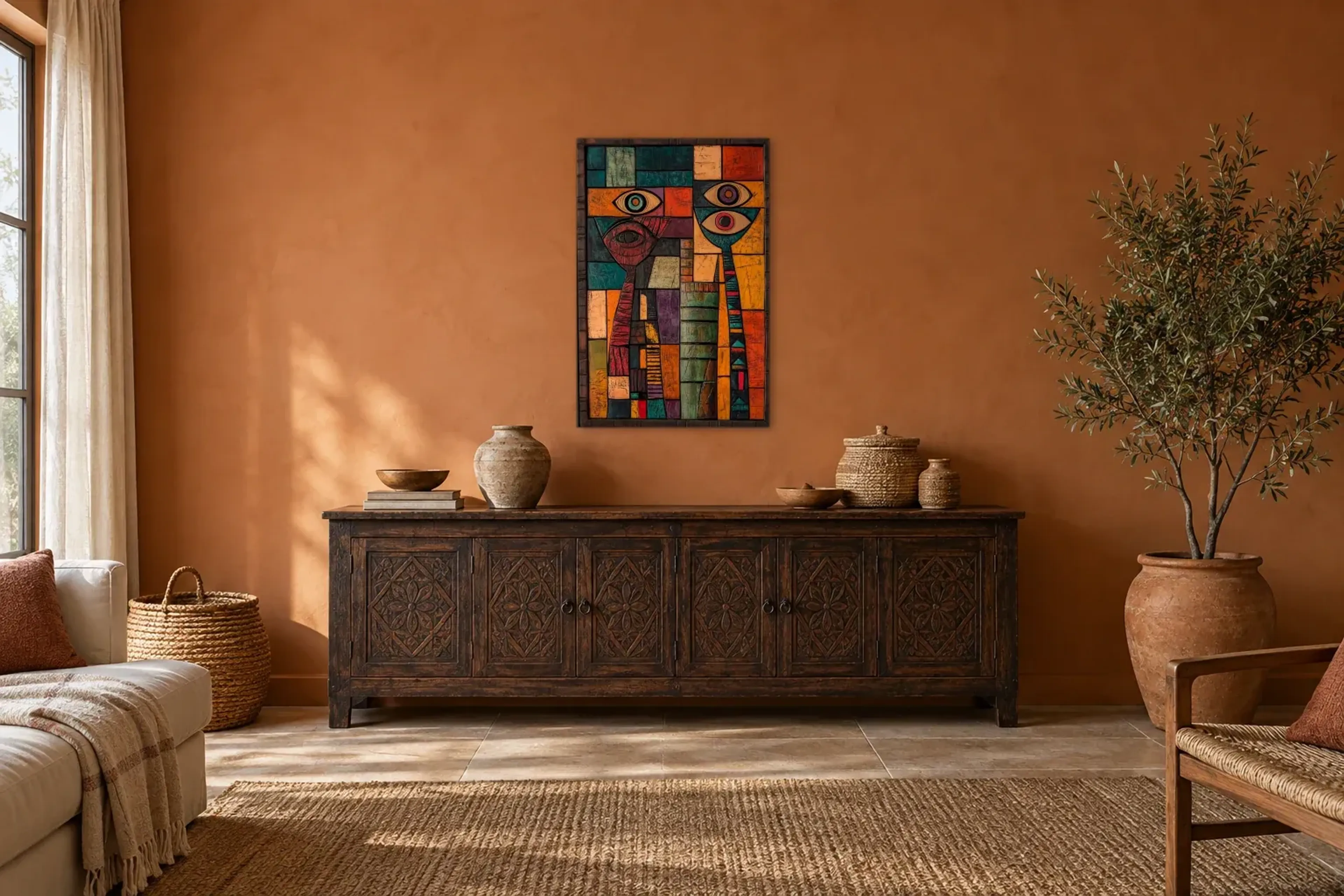 Augenblick als Wandbild über einem 180-cm-Sideboard