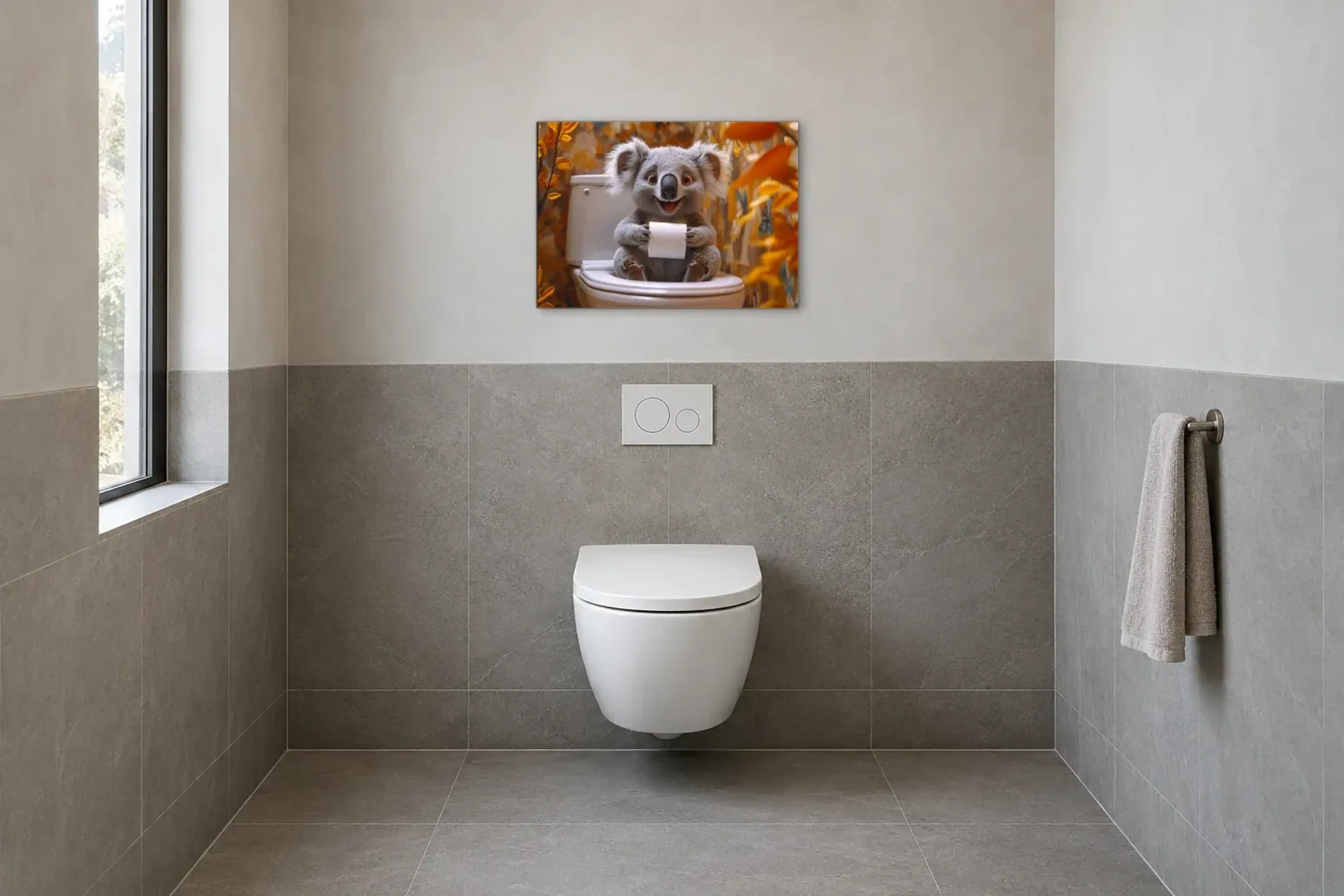 Koala zwischen Herbstblättern als Wandbild im Gäste-WC