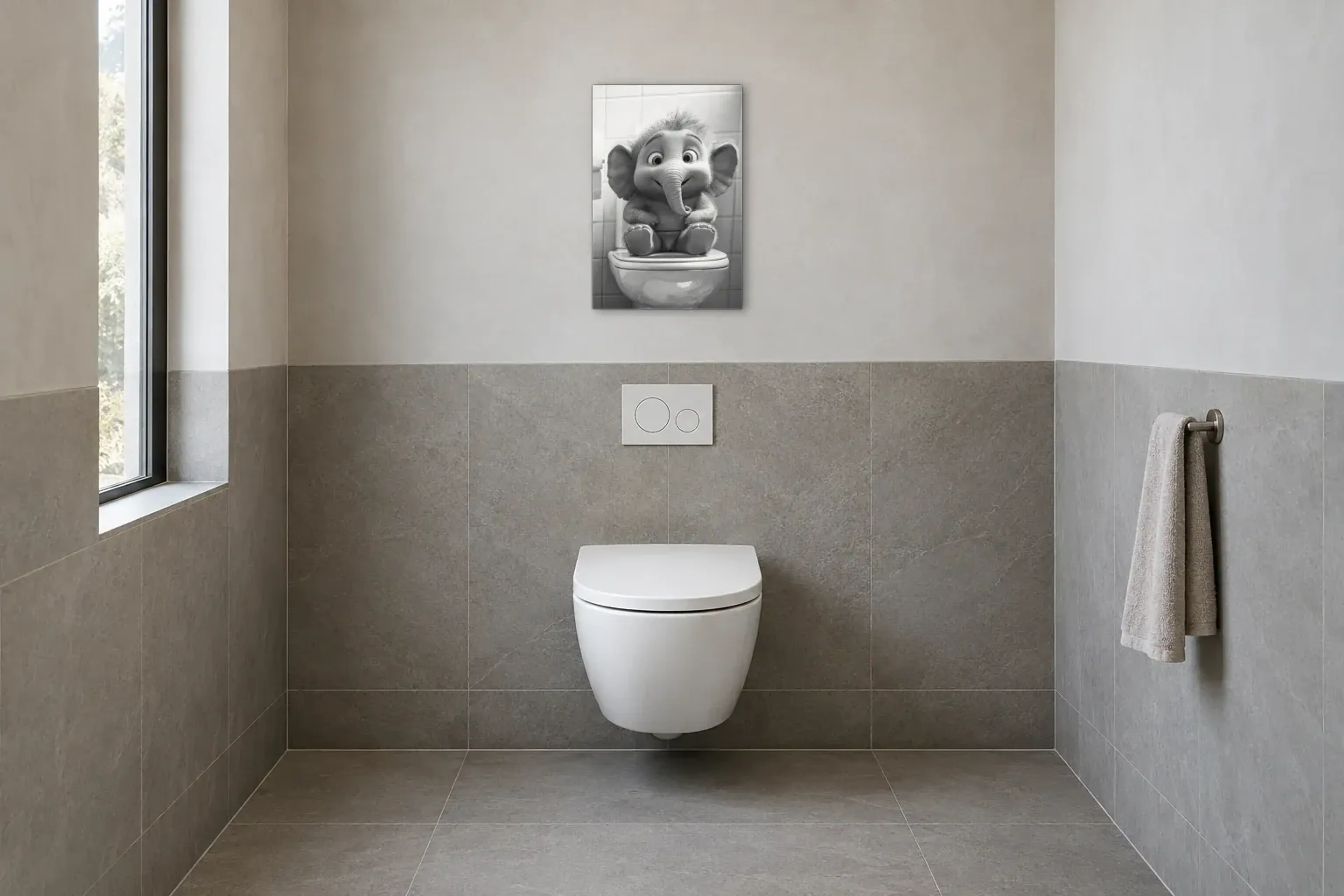 Elefant auf Toilette als Wandbild im Gäste-WC