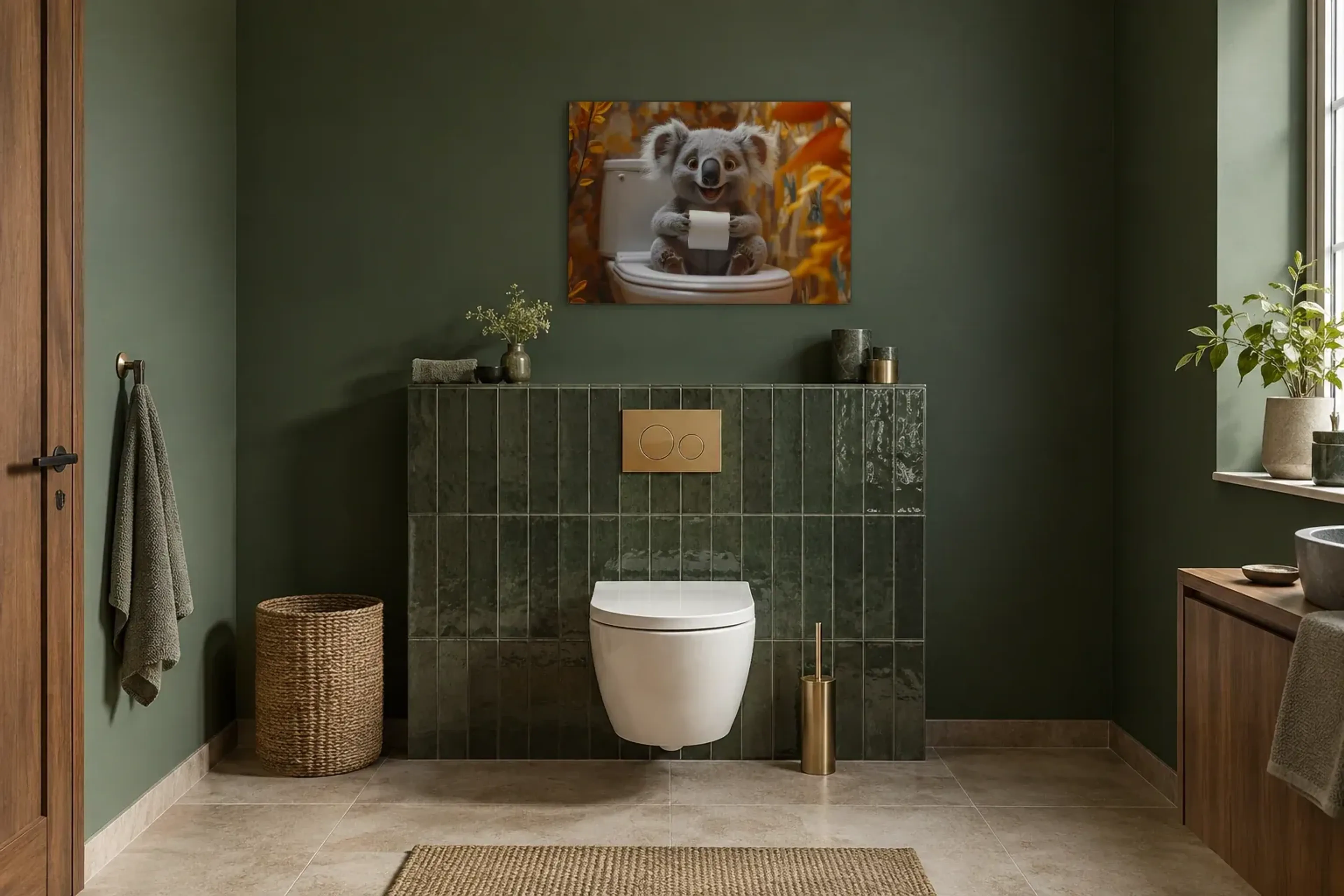 Koala zwischen Herbstblättern als Wandbild im Gäste-WC